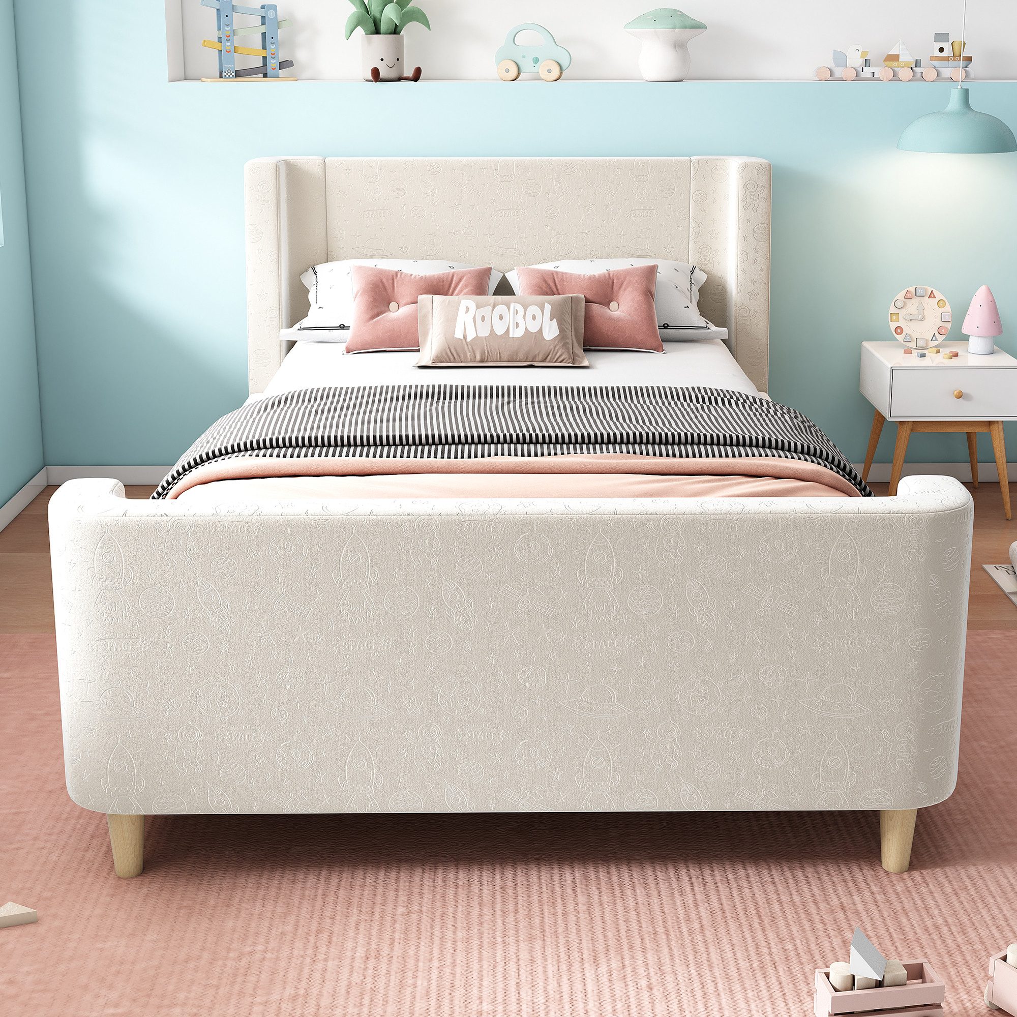 BlingBin Einzelbett (1-tlg., Kinderbett Polsterbett 90 x 200 cm mit kosmisc günstig online kaufen