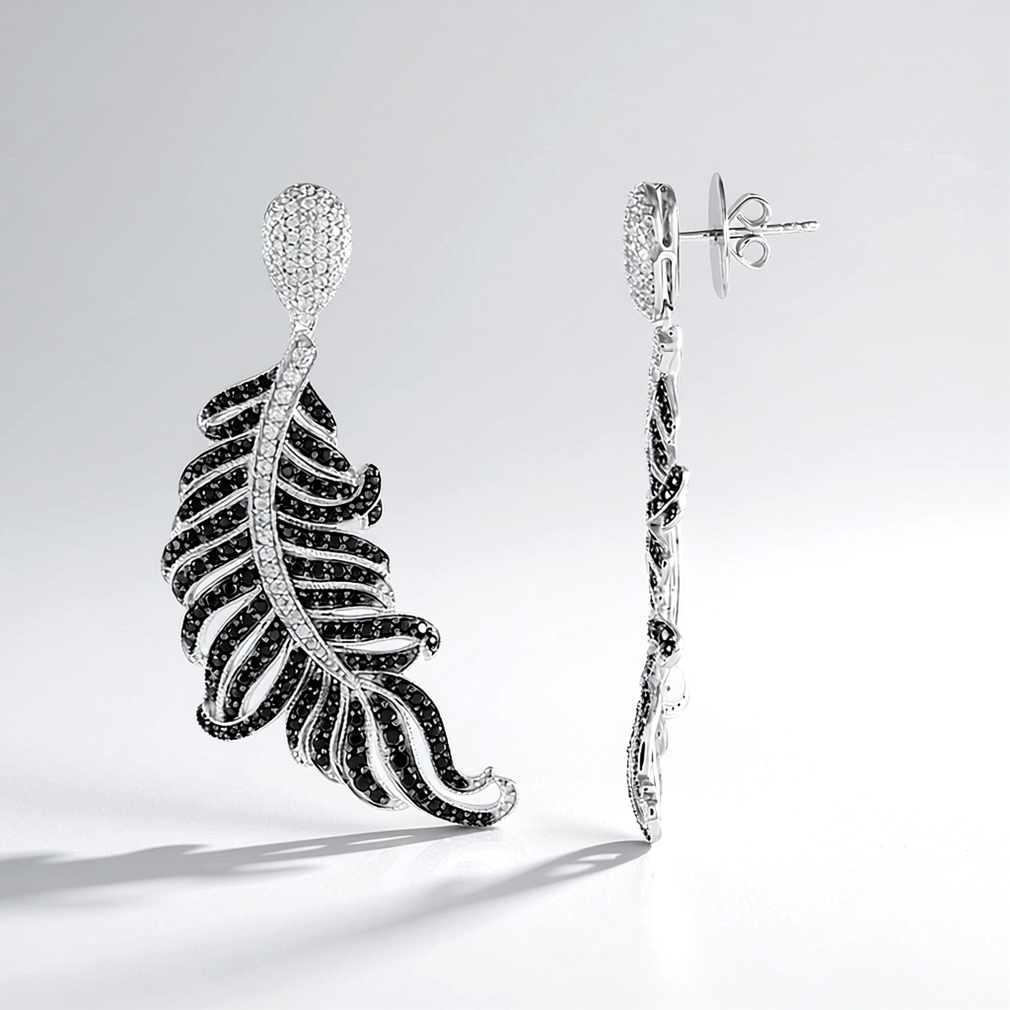 Cavill Ohrring-Set Schwarzer Spinell Sterling Silber Feder Ohrringe (2-tlg)
