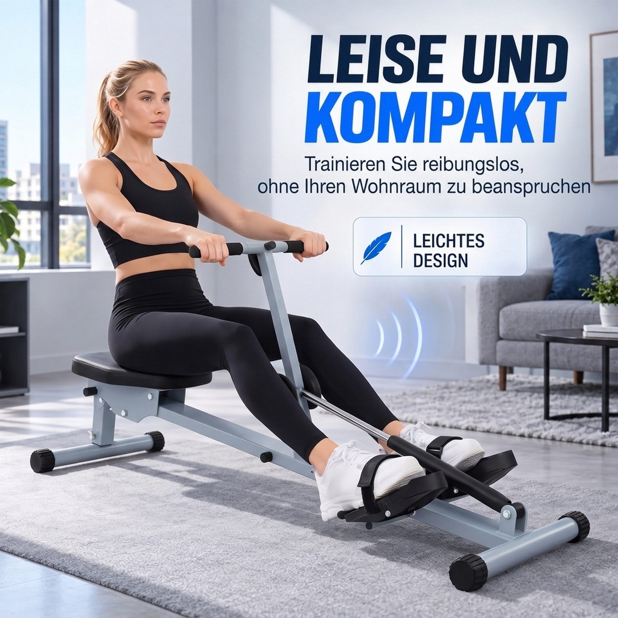 HOMCOM Rudergerät Rudergerät Fitness-Rudergerät mit LCD-Display belastbar bis 100kg (Fitnessgerät, 1-tlg., Ruderzugmaschine Heimtrainer), Grau+Schwarz 130 x 47. – Bild 5 von 5