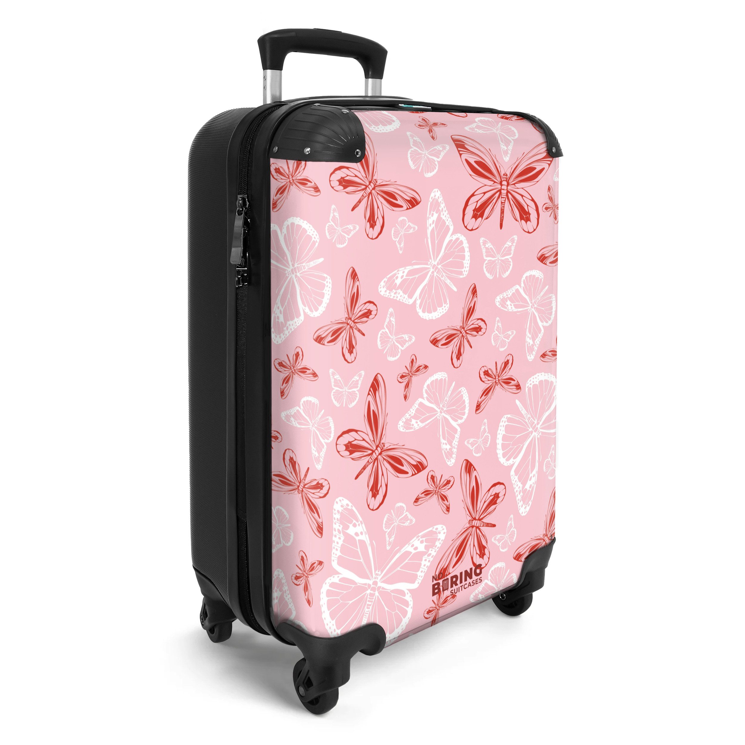 NoBoringSuitcases.com© Hartschalen-Trolley Muster von Schmetterlingen 55x35x20cm, 4 Rollen, Reisetasche mit Rollen, Koffer Handgepäck Flugzeug