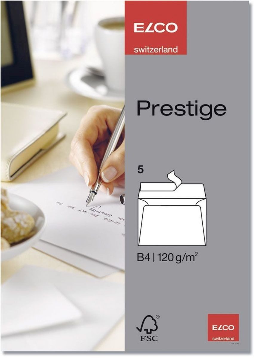 Briefumschlag Briefumschläge Prestige B4 hochweiß Haftklebung Papier 120 g/qm VE=5 S