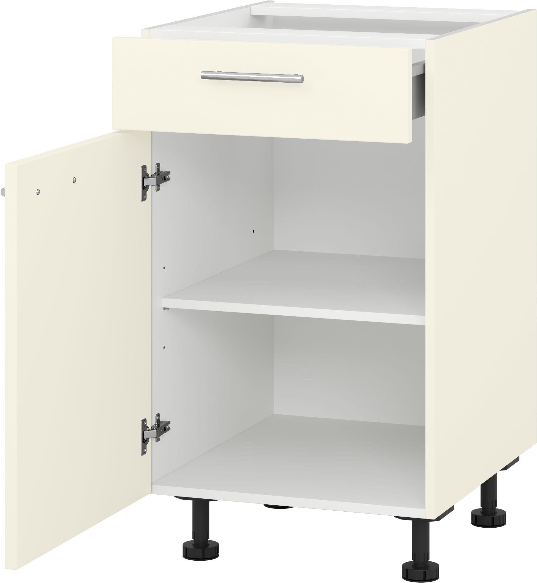 KOCHSTATION Unterschrank "KS-Scafa" mit Schubkasten und einem Einlegeböden in verschiedenen Breiten, wahlweise Türanschlag rechts oder links