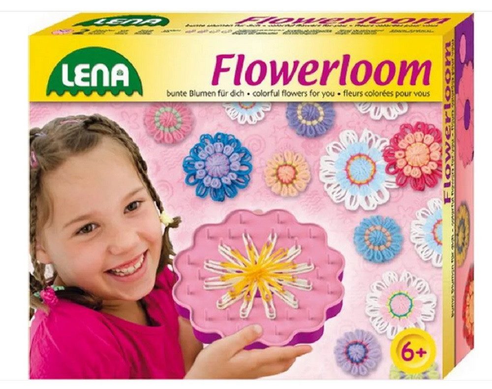 Lena® Kinder Kreativ Bastelsets, Blumen Webrahmen / Schmuck Wollblüten Häkelwolle, Ideal als Geschenk / Mitgebsel
