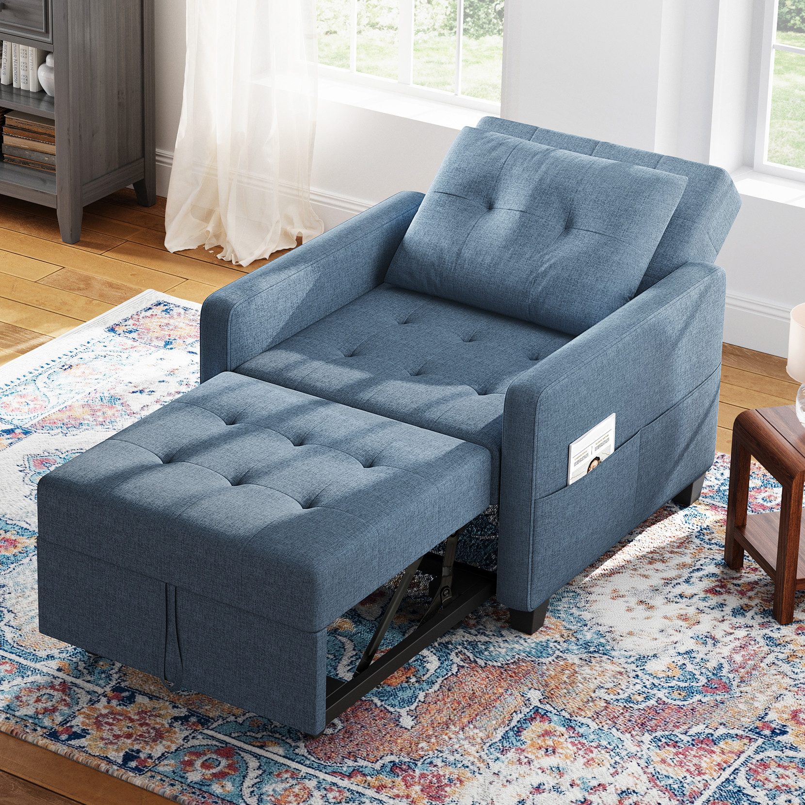 OUNUO Sofa Schlafsofa Klein 3 in 1, Klappsofa & Schlafhocker mit Bettfunktion
