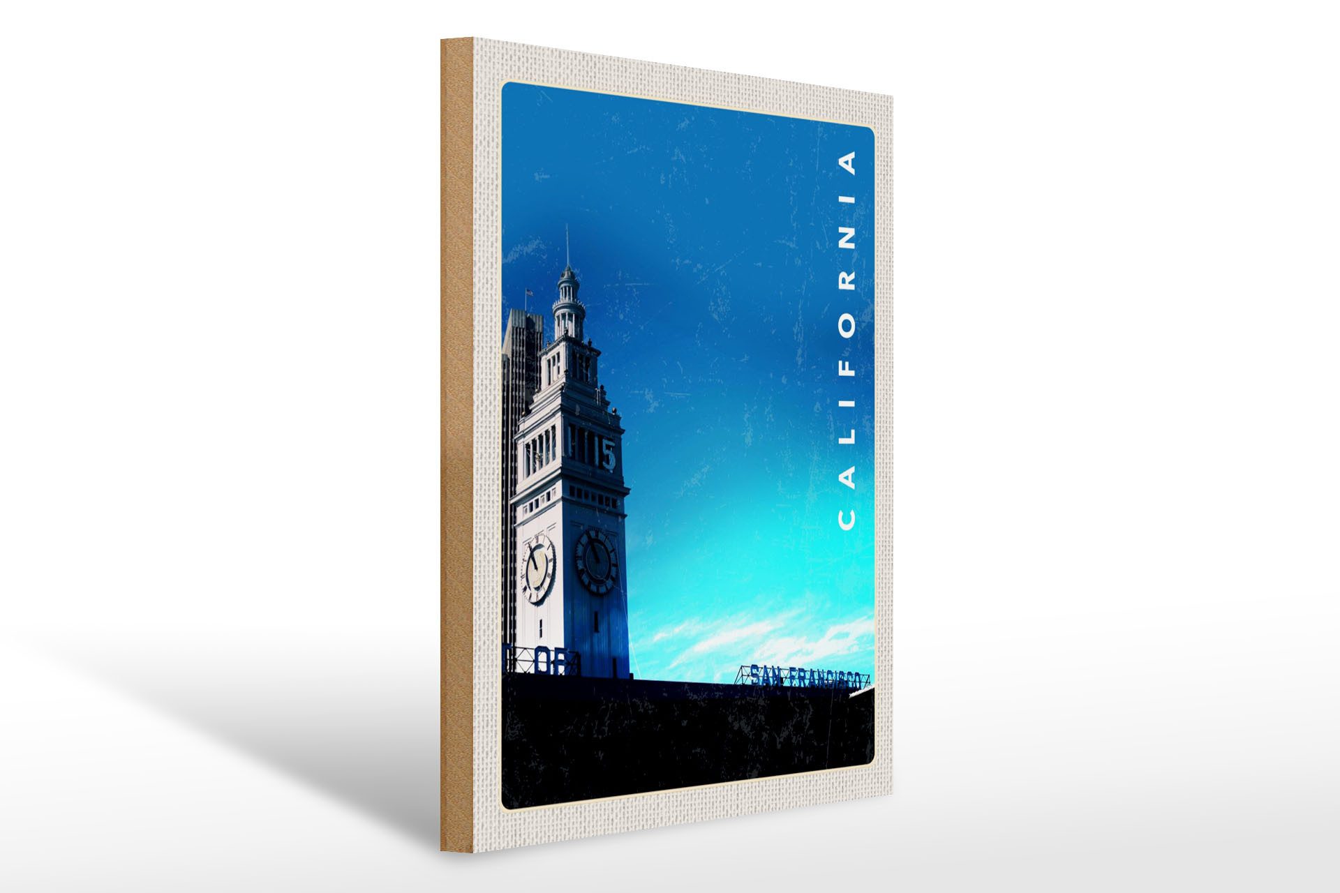 Femer GmbH Holzbild Reise 30x40cm San Francisco Kalifornien Uhr Turm, (1 St), Glatte Holzfaserplatte (MDF), vorn beschichtet