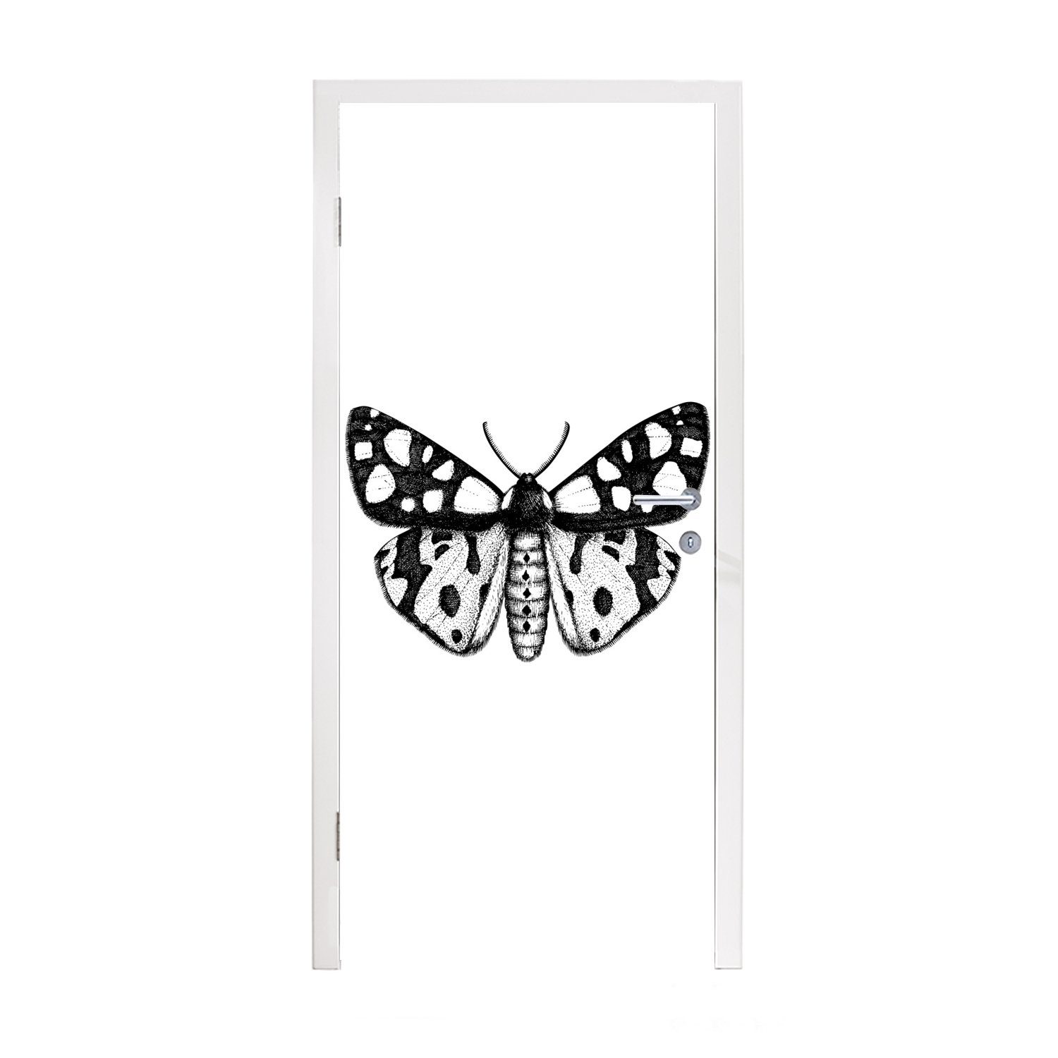MuchoWow Türtapete Schmetterling - Vintage - Schwarz und weiß, Matt, bedruckt, (1 St), Fototapete für Tür, Türaufkleber, 75x205 cm