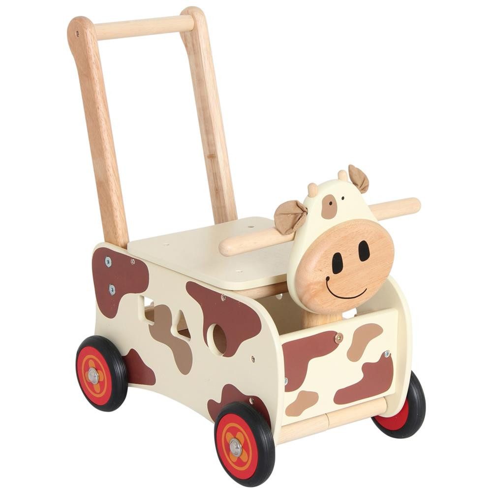 Bartl Spiel Schiebewagen Kuh Holz Lauflernwagen, Baby Rutscher 40 cm