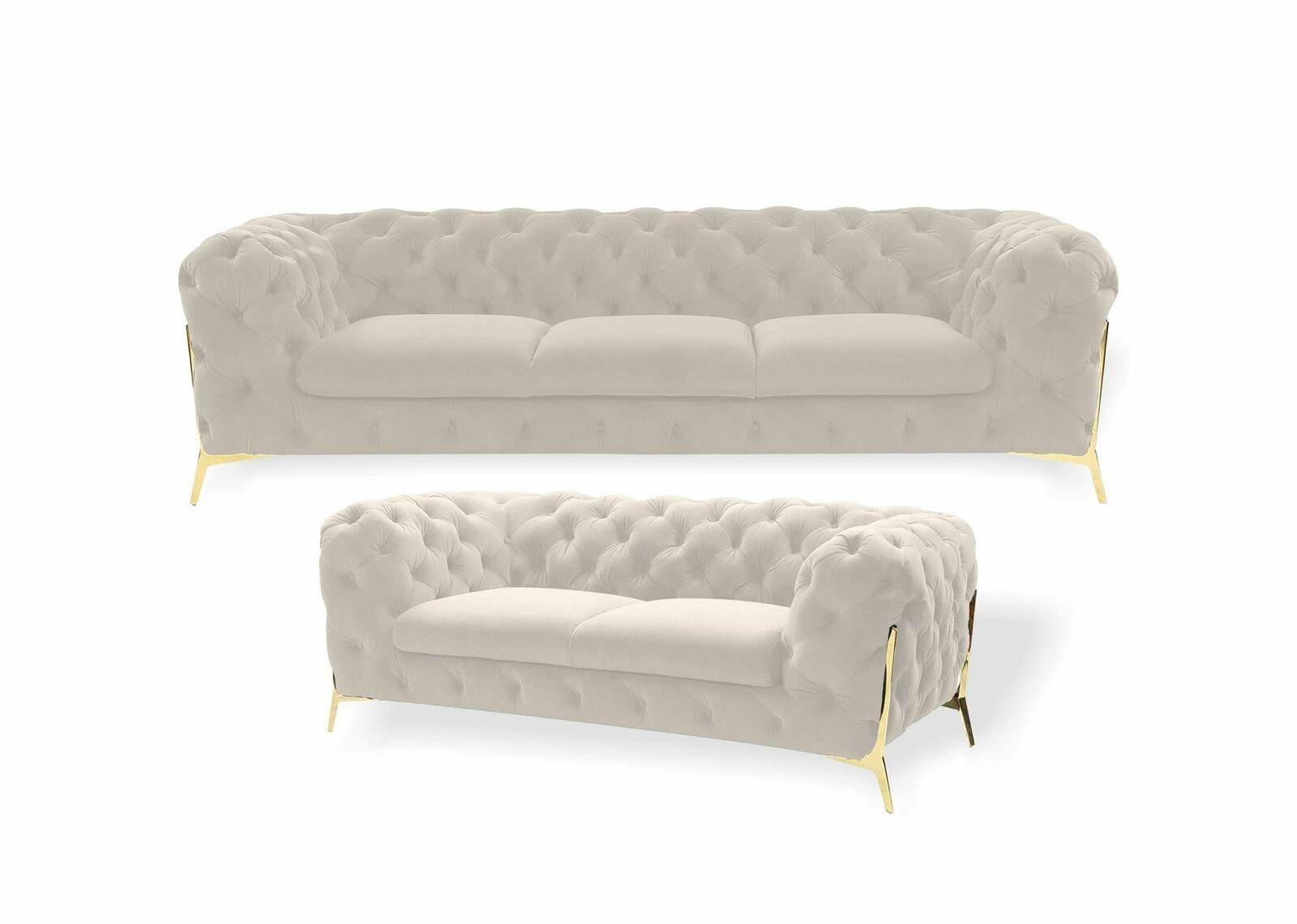 JVmoebel Sofa Blaue Luxus Moderne Chesterfield Couchgarnitur 3+2 Sitzer Neu, Made in Europe Weiß