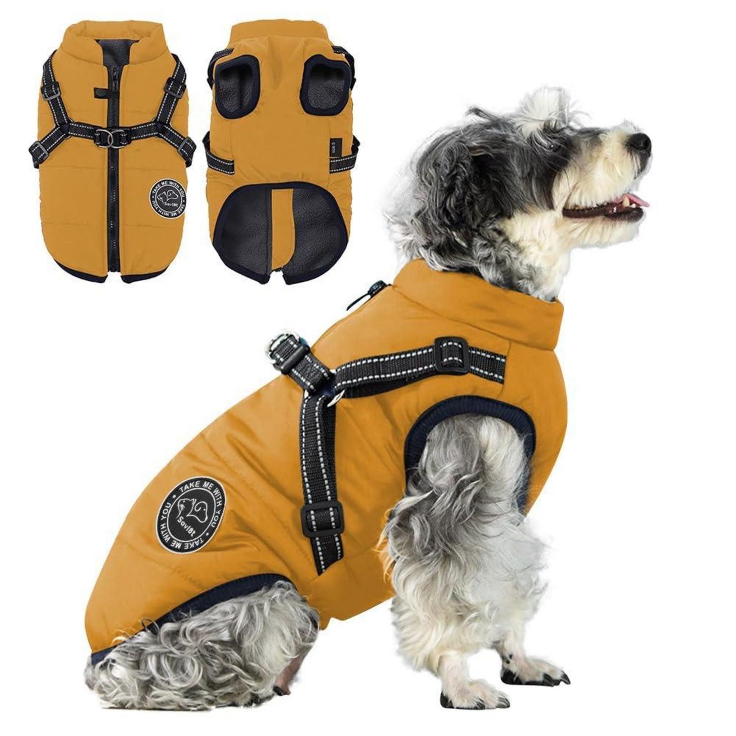 LuxusKollektion Hundejacke Hundewinterjacke mit Geschirr Gelb S