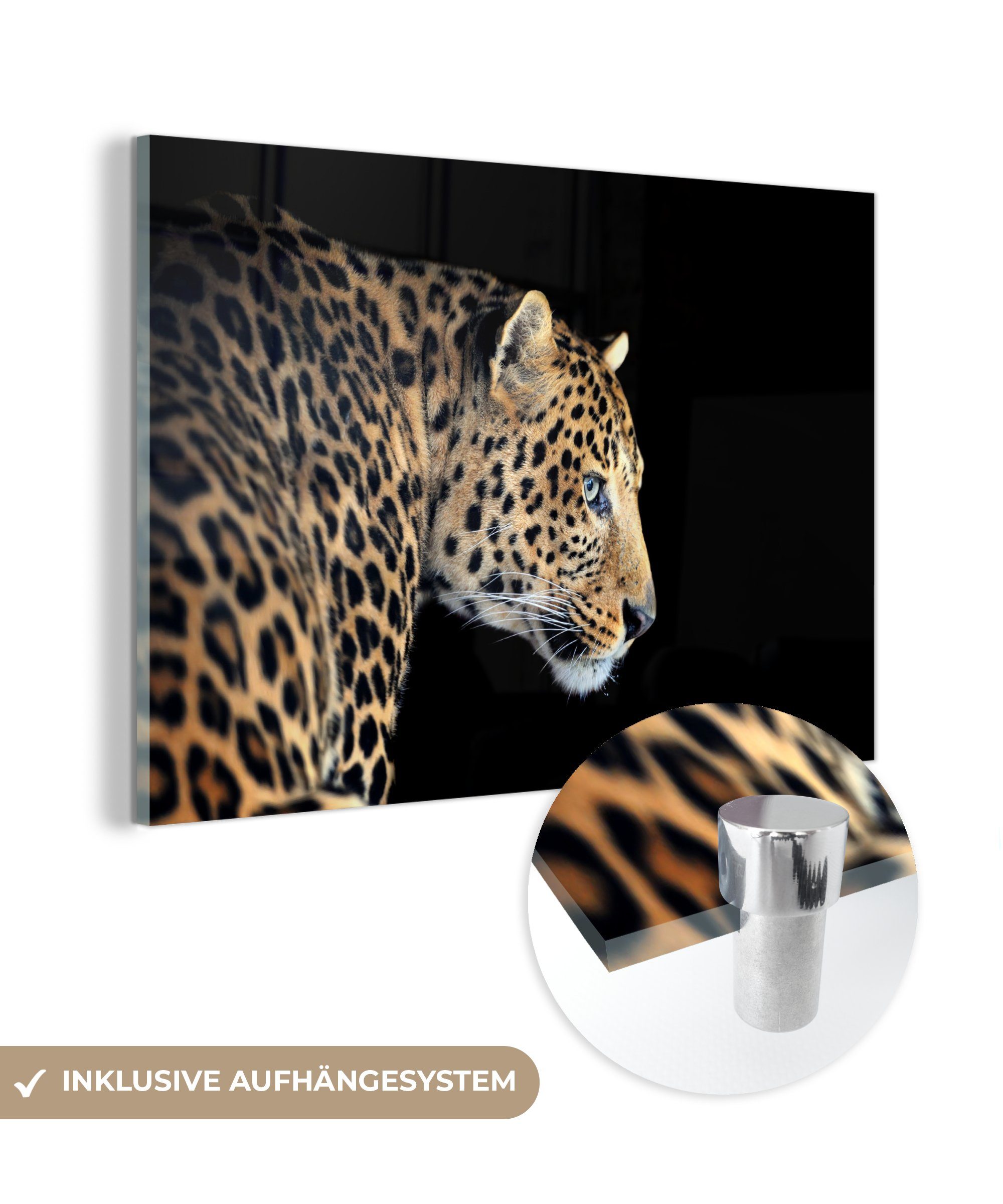 MuchoWow Acrylglasbild Leopard - Profil - Schwarz, (1 St), Glasbilder - Bilder auf Glas Wandbild - Foto auf Glas - Wanddekoration