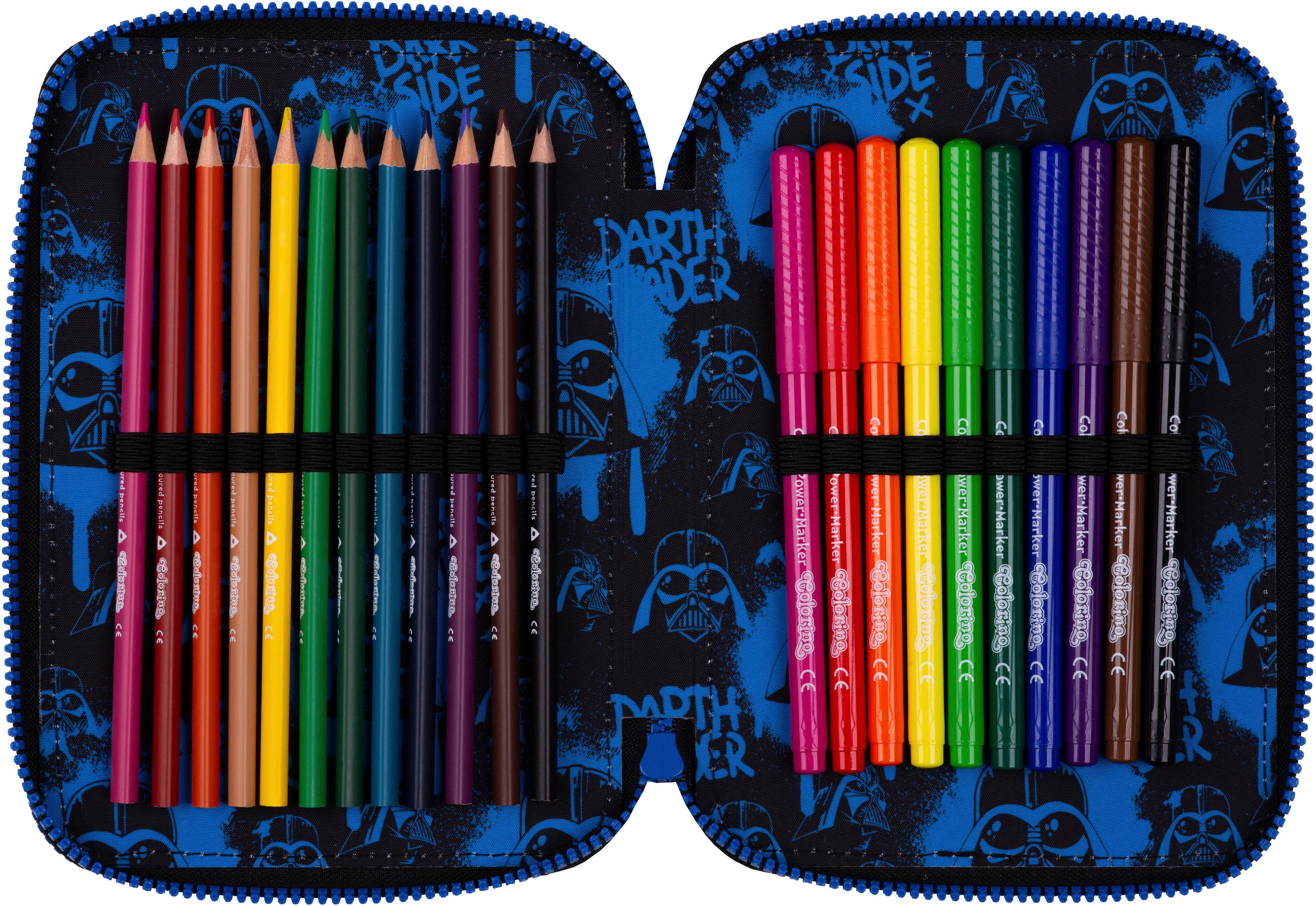 CoolPack Federmäppchen Etui XL, Star Wars, Darth Vader, mit 2 Reißverschlüssen, befüllt