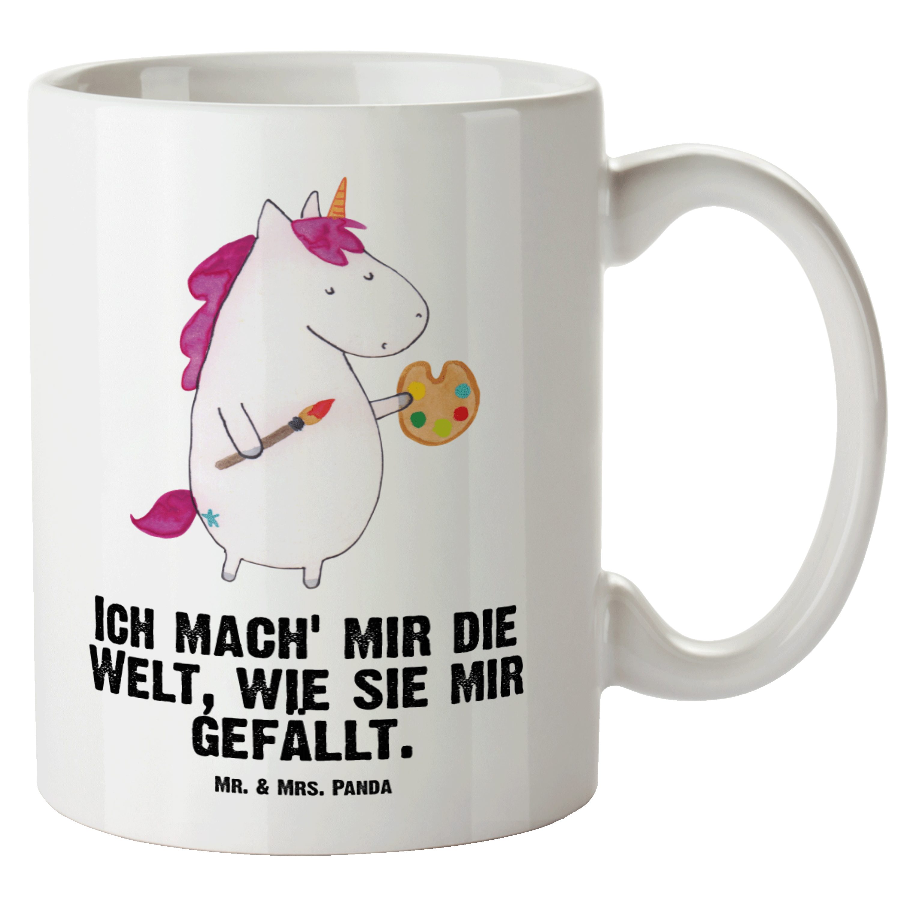 Tasse Weiß Jumbo Mr. Einhorn Geschenk, Künstler XL Tasse, Keramik Tasse - XL Becher, Unicorn, Panda & - Mrs.