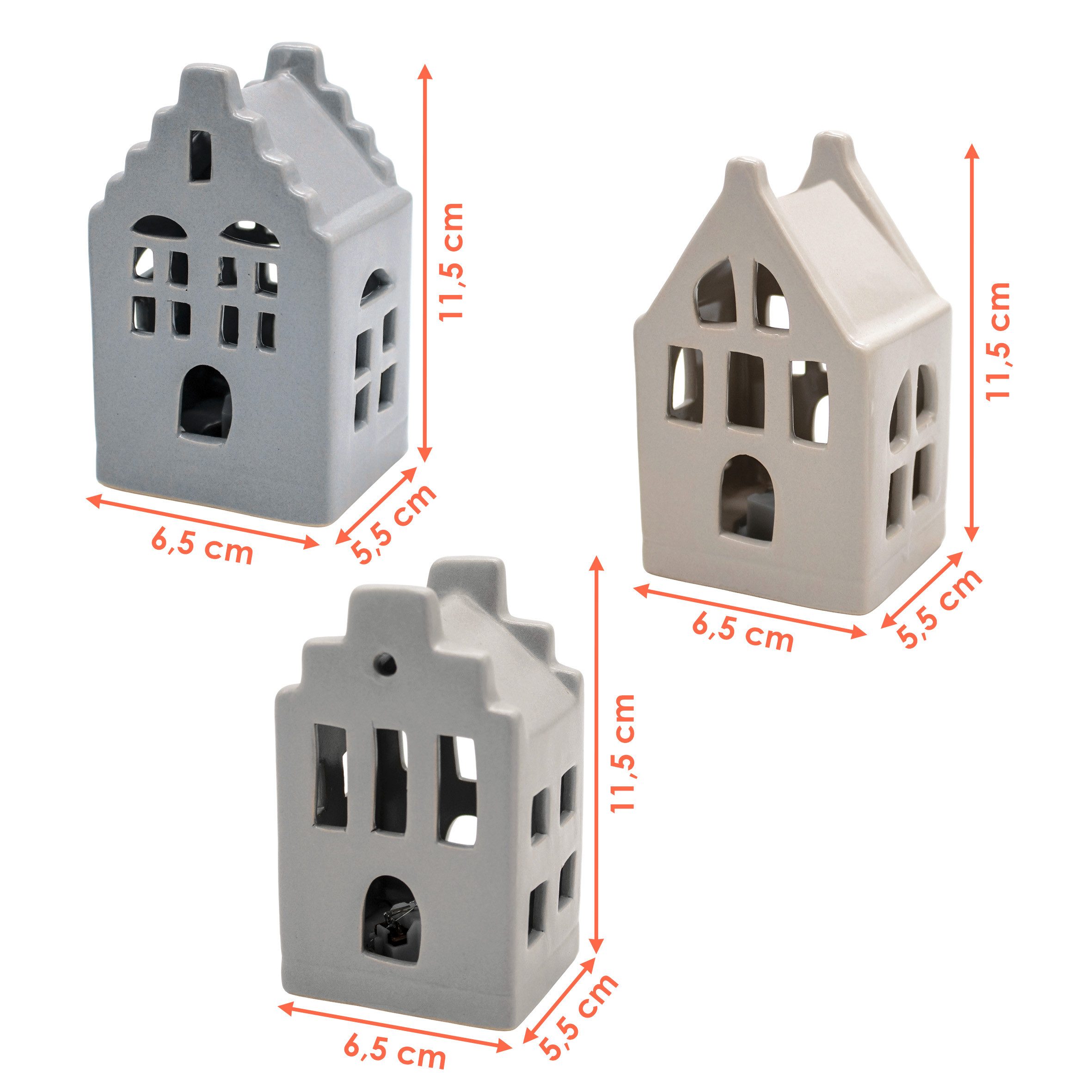 Spetebo Dekofigur LED Porzellan Haus 11 cm inklusive Batterie 3er Set (Set, günstig online kaufen