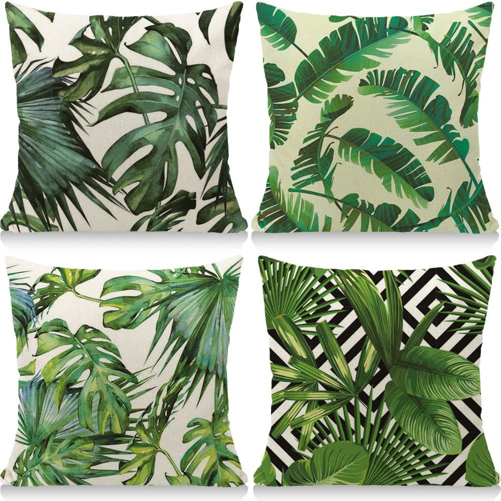 Agger Kissenbezug Kissenbezugen 4 Stück 45 x 45 cm Dekorative Outdoor Kissen Sofakissen, (4 Stück), Atmungsaktiv Tropische Pflanzen Kissenbezugen Werden