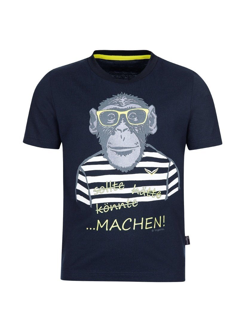 navy T-Shirt mit TRIGEMA großem Trigema T-Shirt Affen-Druckmotiv