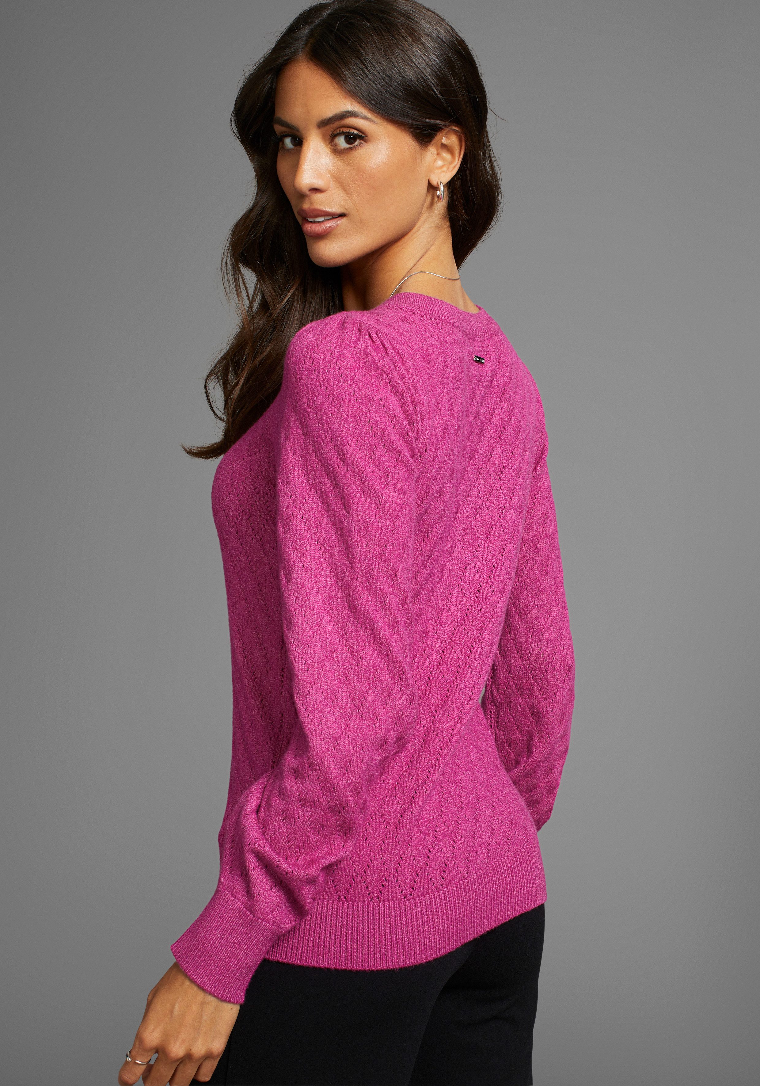 Laura Scott Rundhalspullover mit Knopfleiste und Ajourmuster günstig online kaufen