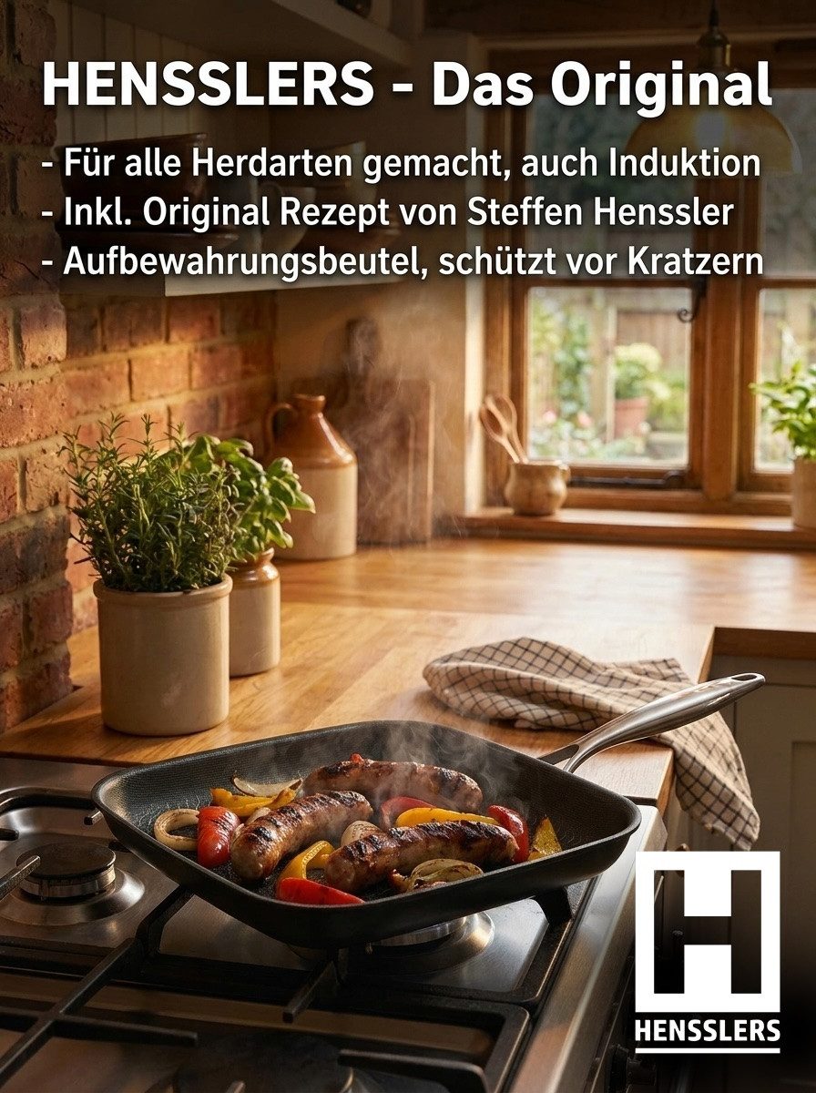 HENSSLERS Bratpfanne Premium, aus Edelstahl, Eckpfanne mit Wabenstruktur, 28 cm, Edelstahl 18/10 (1-tlg)