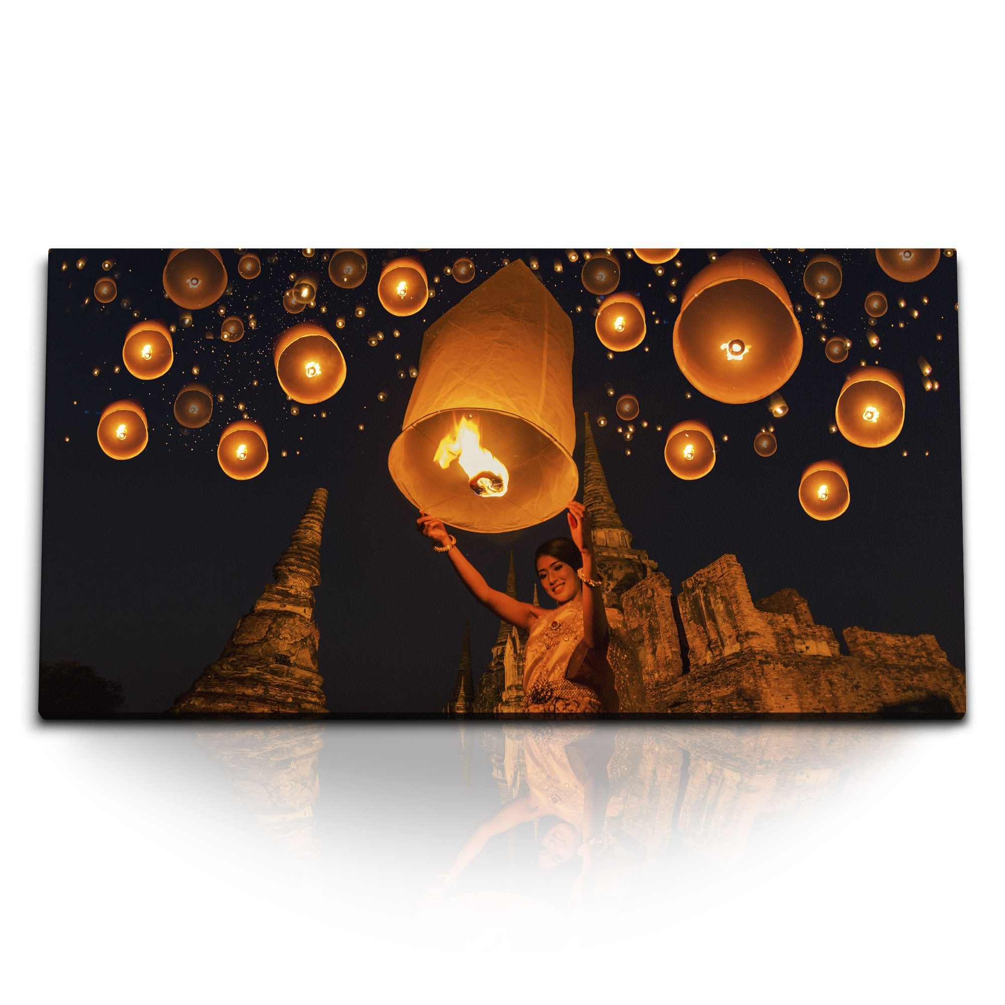 Leinwandbild Kunstdruck Bilder 120x60cm Yee Peng Laternen Festival Thailand Feuerla