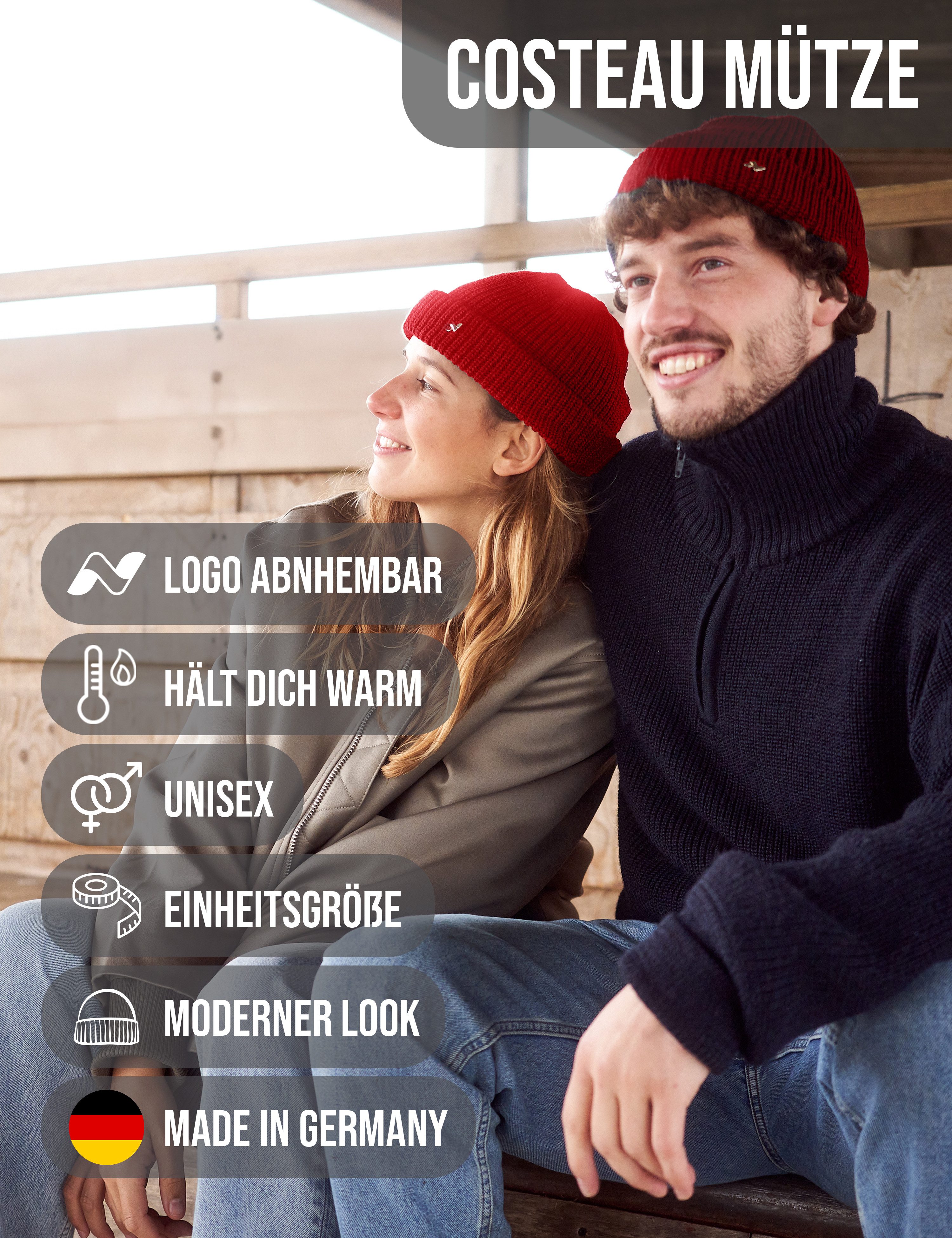 NYTTED® Strickmütze - kurze Costeau Mütze- 100% Wolle - Made in Germany - UNISEX