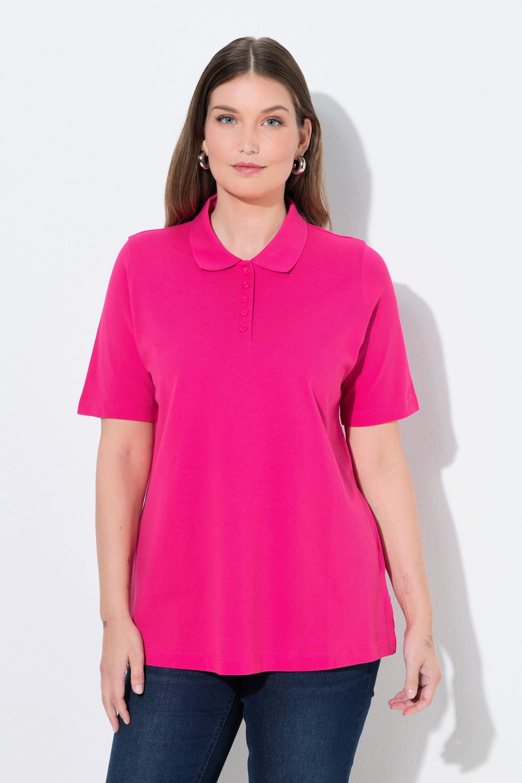 Ulla Popken Poloshirt Poloshirt längere Knopfleiste Polokragen Halbarm