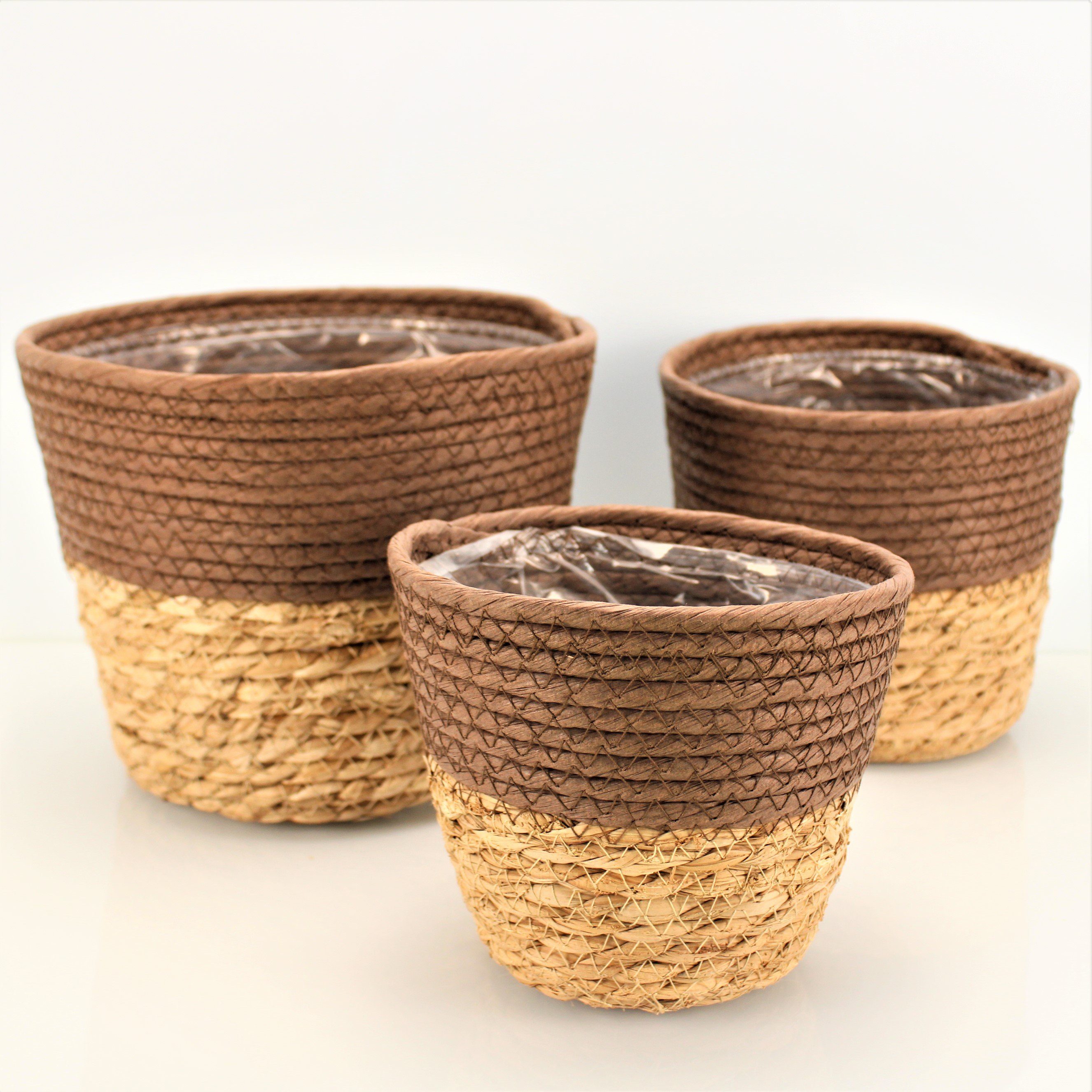 OnlineFuchs Blumentopf 3er Set runde Blumentöpfe aus Seegras
