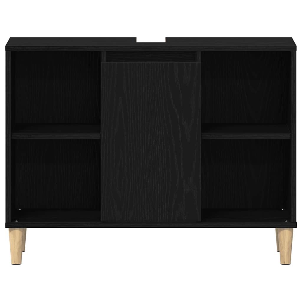 vidaXL Badezimmerspiegelschrank Spülbeckenschrank Eiche Schwarz 80x33x60 cm Holzwerkstoff (1-St) – Bild 5 von 5