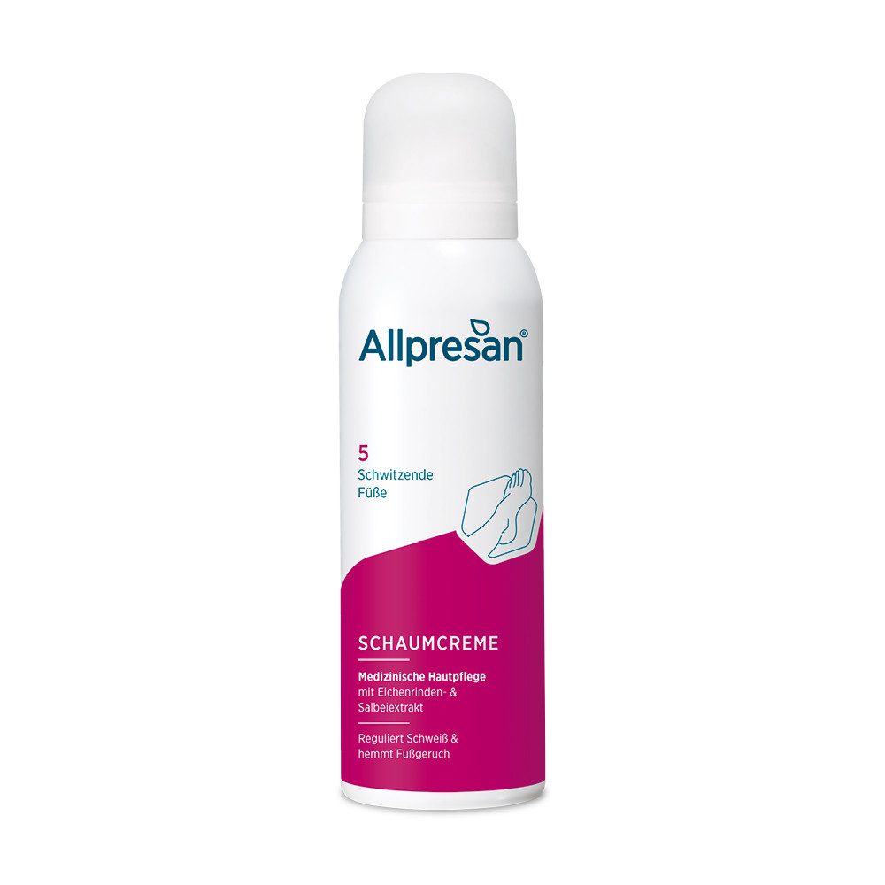 Allpresan Fußschaum Allpresan Fuß spezial Nr. 5 Schaum-Creme Schwitzende Füße 125ml Mit Eichenrindenextrakt & Salbei, 1-tlg., Reduziert die Schweißproduktion / Fußgeruch auf natürliche Weise