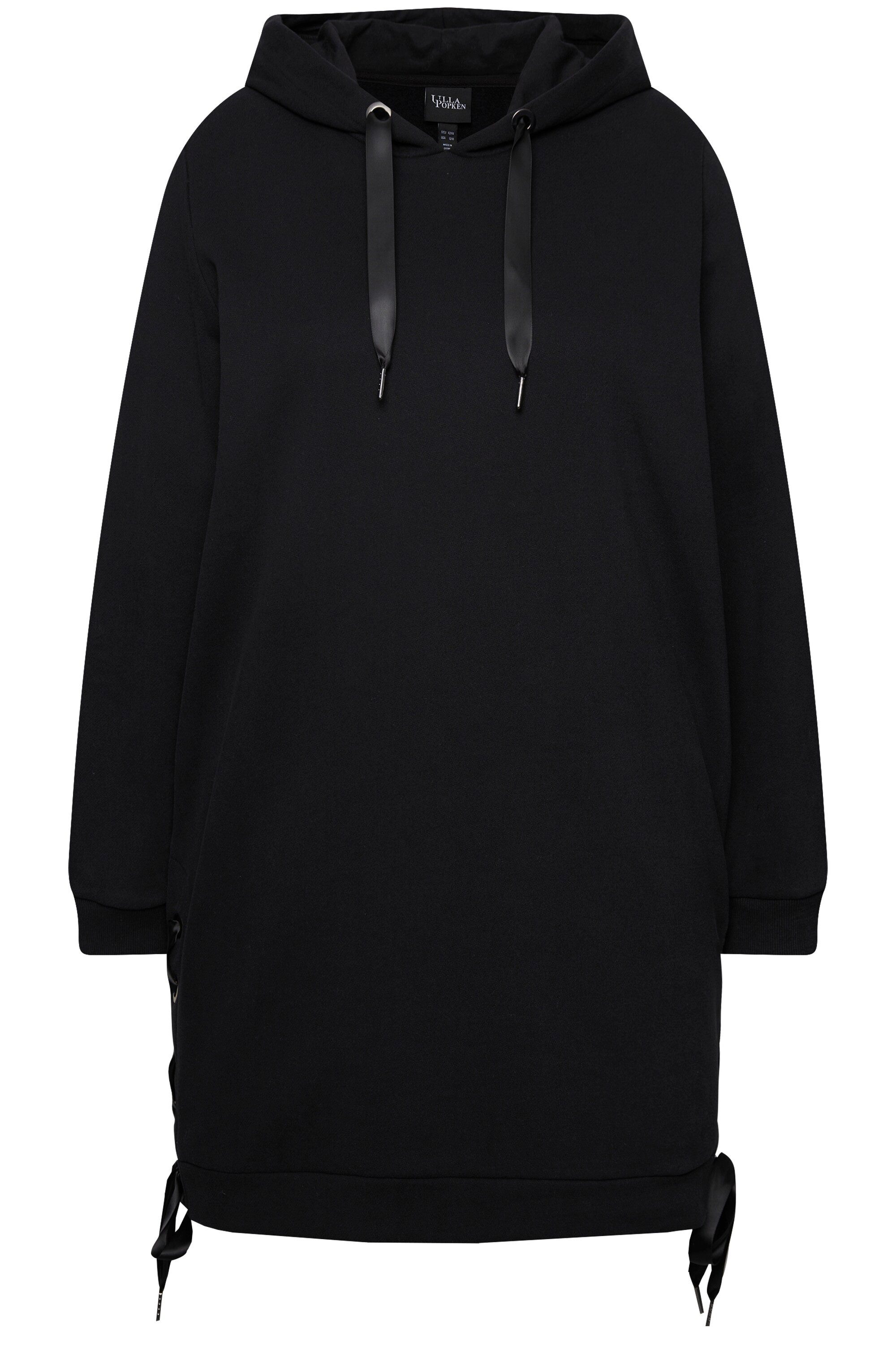 Ulla Popken Sweatshirt Long-Hoodie Satinbänder Kapuze günstig online kaufen