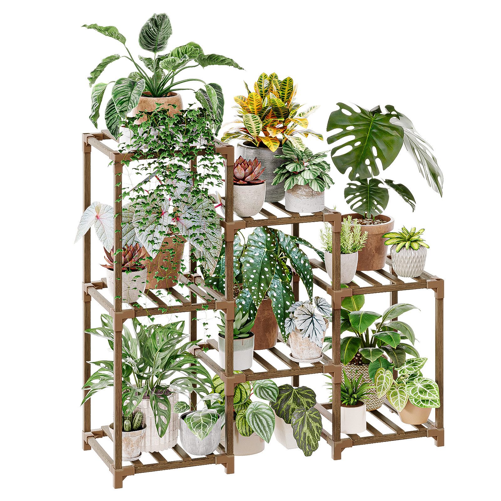 Bamworld Blumenständer Pflanzenständer Pflanzenregal für Innen und Außen mit 7 Ebenen (1 St), für Terrasse, Balkon, Garten – Geschenke für Gartenliebhaber