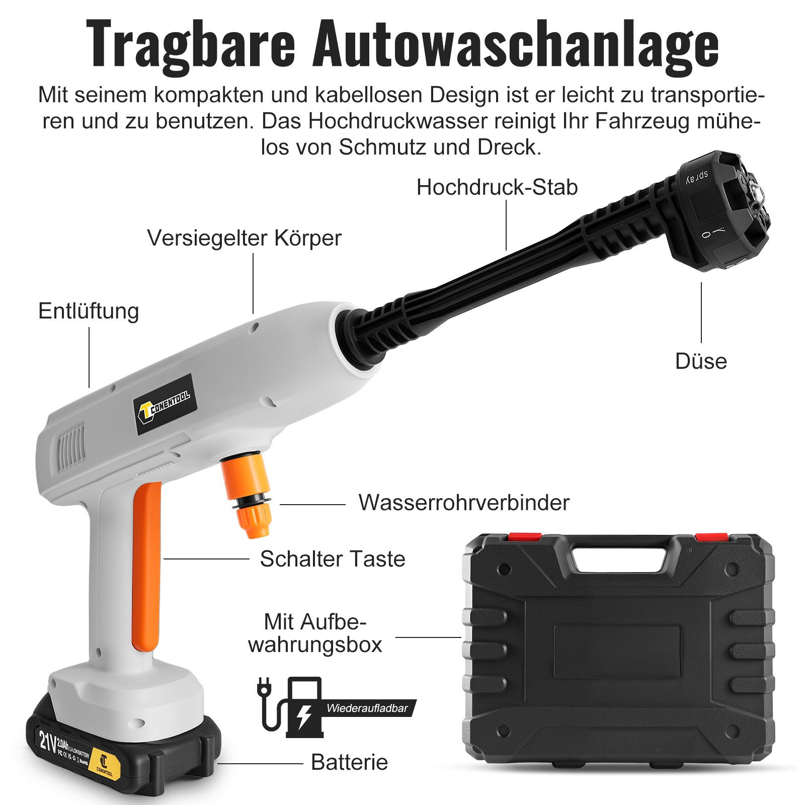 Powerful Tools Hochdruckreiniger Düse Edelstahl – 1/4 Zoll, 25° Fächerstrahl, 1.07/1.2/1.35mm