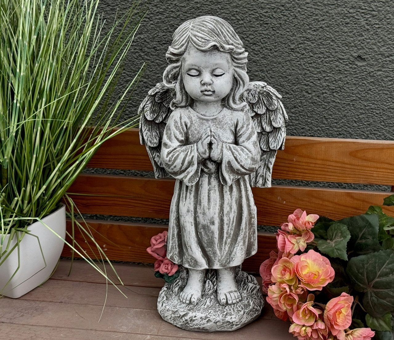 Stone and Style Engelfigur Frostfeste Steinfigur Engel stehend groß