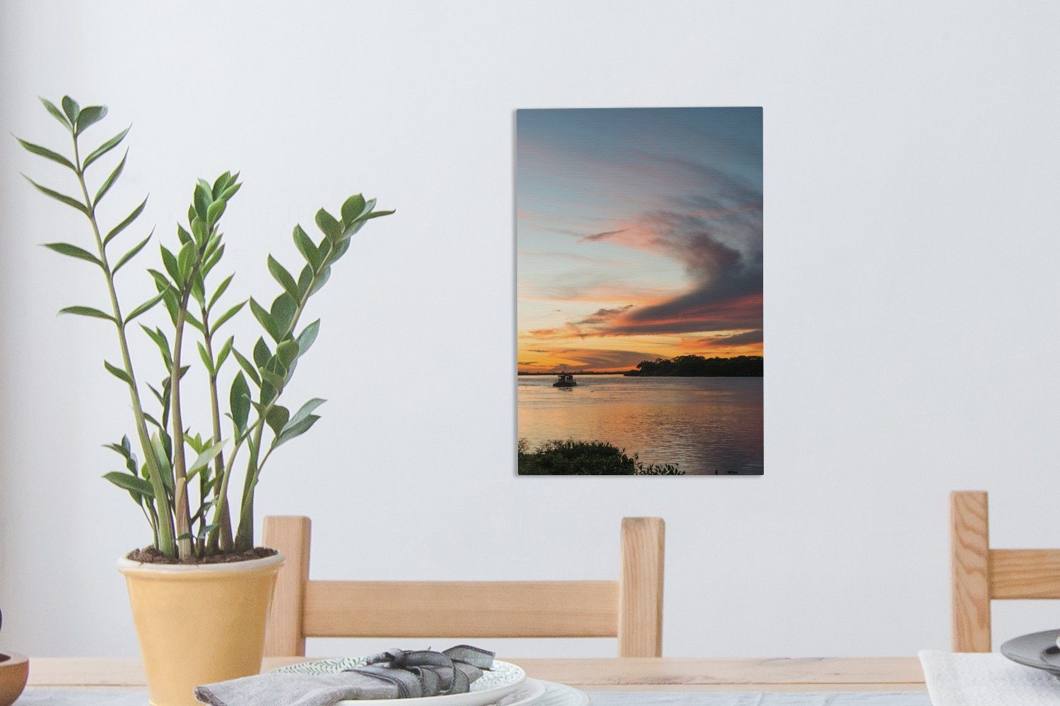 OneMillionCanvasses® Leinwandbild bespannt cm (1 inkl. Sonnenuntergang Gemälde, fertig im Schöner St), 20x30 Leinwandbild Pantanal, Zackenaufhänger