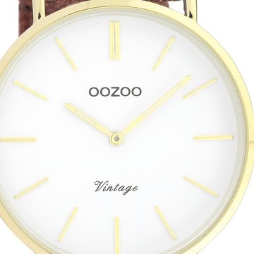 OOZOO Quarzuhr Oozoo Damen Armbanduhr braunrot Analog, Damenuhr rund, groß (ca. 40mm) Lederarmband, Fashion-Style