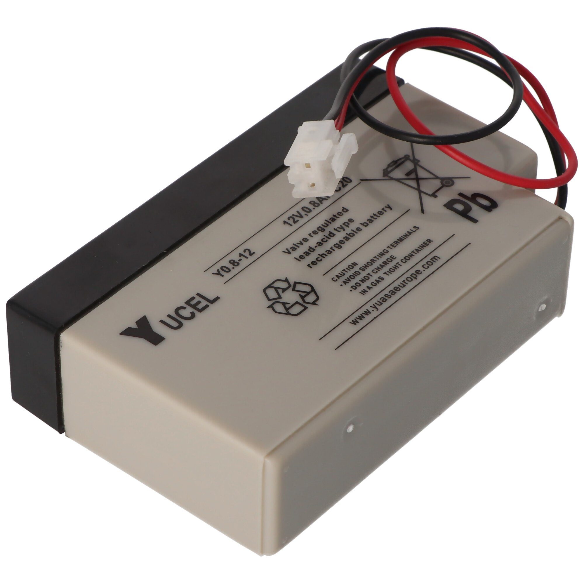 Yuasa Yucel Y0.8-12 AGM Bleiakku, Yuasa 12V 0,8Ah Akku mit JST-Stecker Akku 800 mAh (12,0 V)