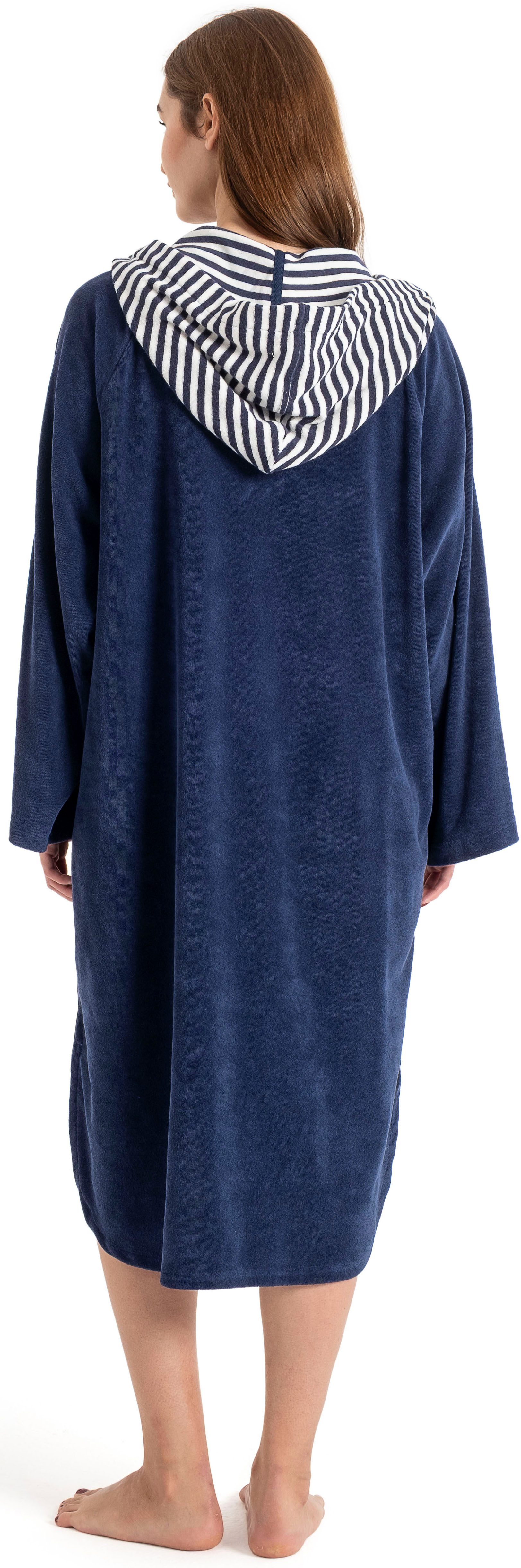 KangaROOS Badeponcho Dalia Surfponcho, ideal für Sauna, Spa & im Urlaub, Langform, Veloursfrottier, Kapuze, ohne, weich, Uni-Farben mit Streifen, leicht, Unisex, für Damen und Herren