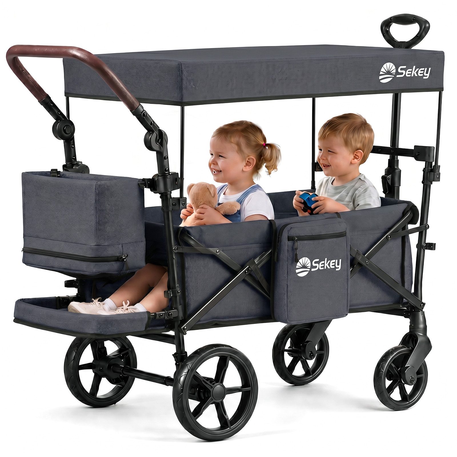 Bollerwagen Faltbar mit Dach, Kinder Bollerwagen mit XXL-Rädern (24/20 cm)