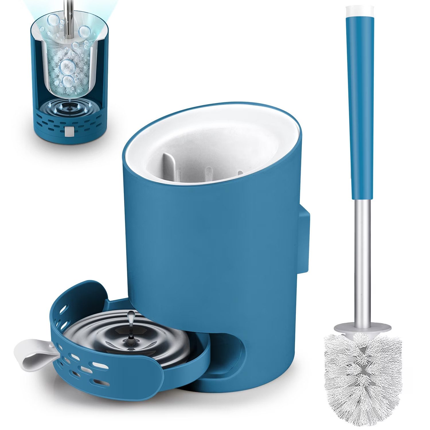 HUGERSTONE WC-Reinigungsbürste Klobürste Set mit Schnell Trocknendem Haltersatz, Haken und Pinzette, (Set, 1-tlg., Toilettenbürste + Bürstenhalter + Klebestreifen), Toilettenbürste mit PP Borsten, Geeignet für Badezimmer und Toiletten