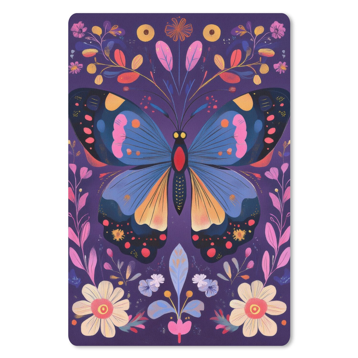 MuchoWow Mauspad Verschnörkelt - Blumen - Schmetterling - Lila (1-St), Maus Pad Klein, Gaming Zubehör, Büro Deko, 18x27 cm