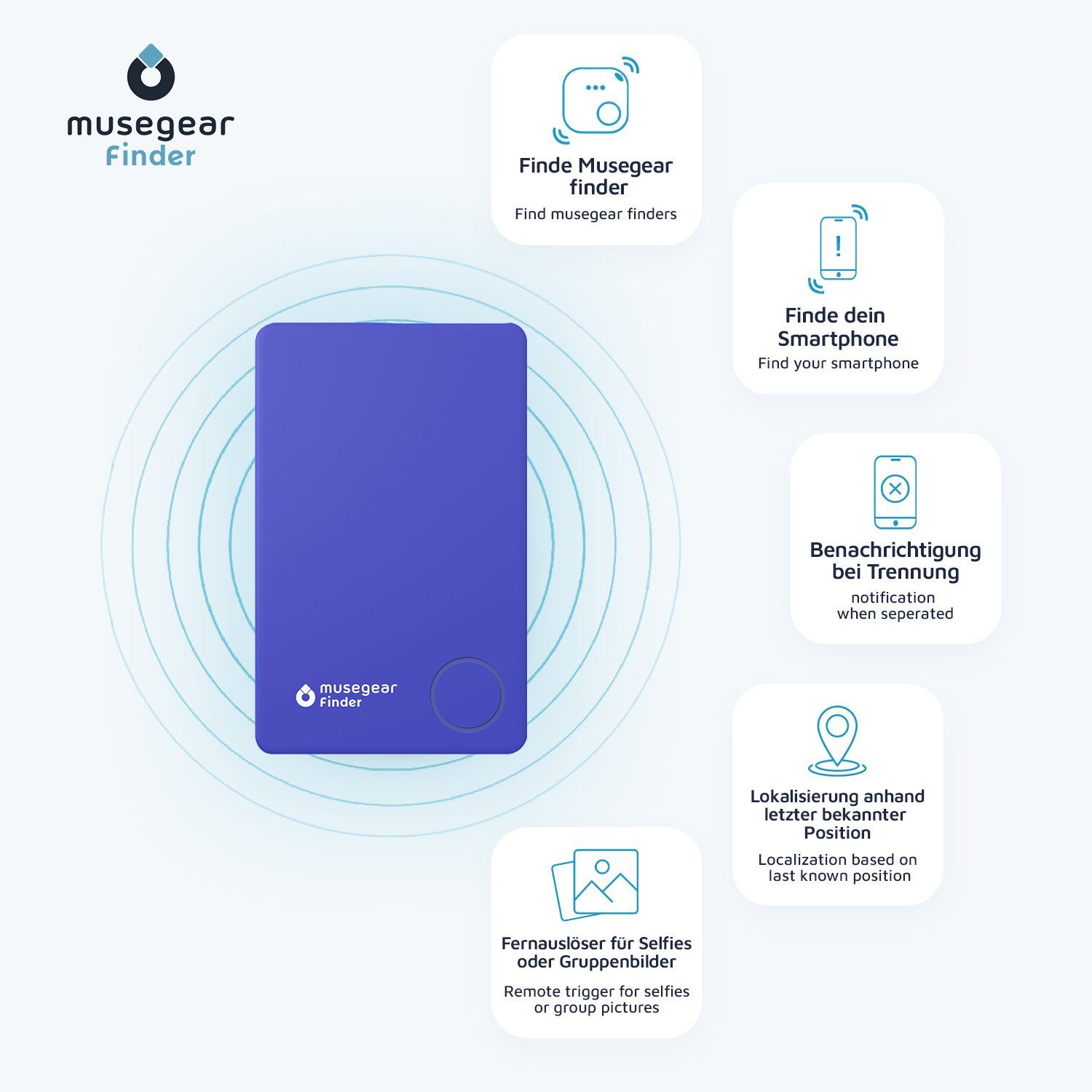 App Deutschland mit blau musegear Bluetooth Bluetooth®-Sender Schlüsselfinder aus