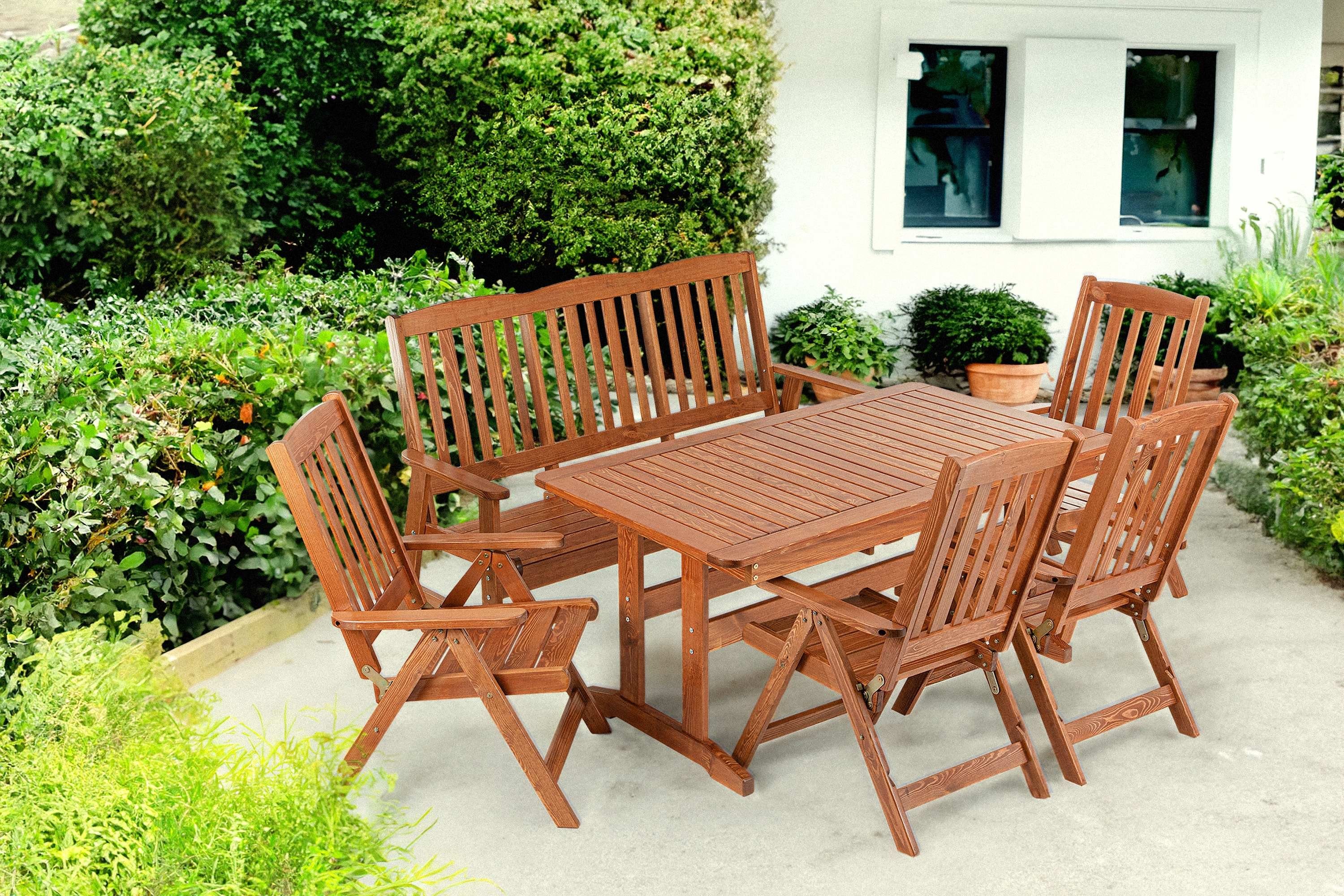 KONSIMO® Garten-Essgruppe ALCES Gartenmöbel-Set aus Massivholz, (4x Stuhl, günstig online kaufen