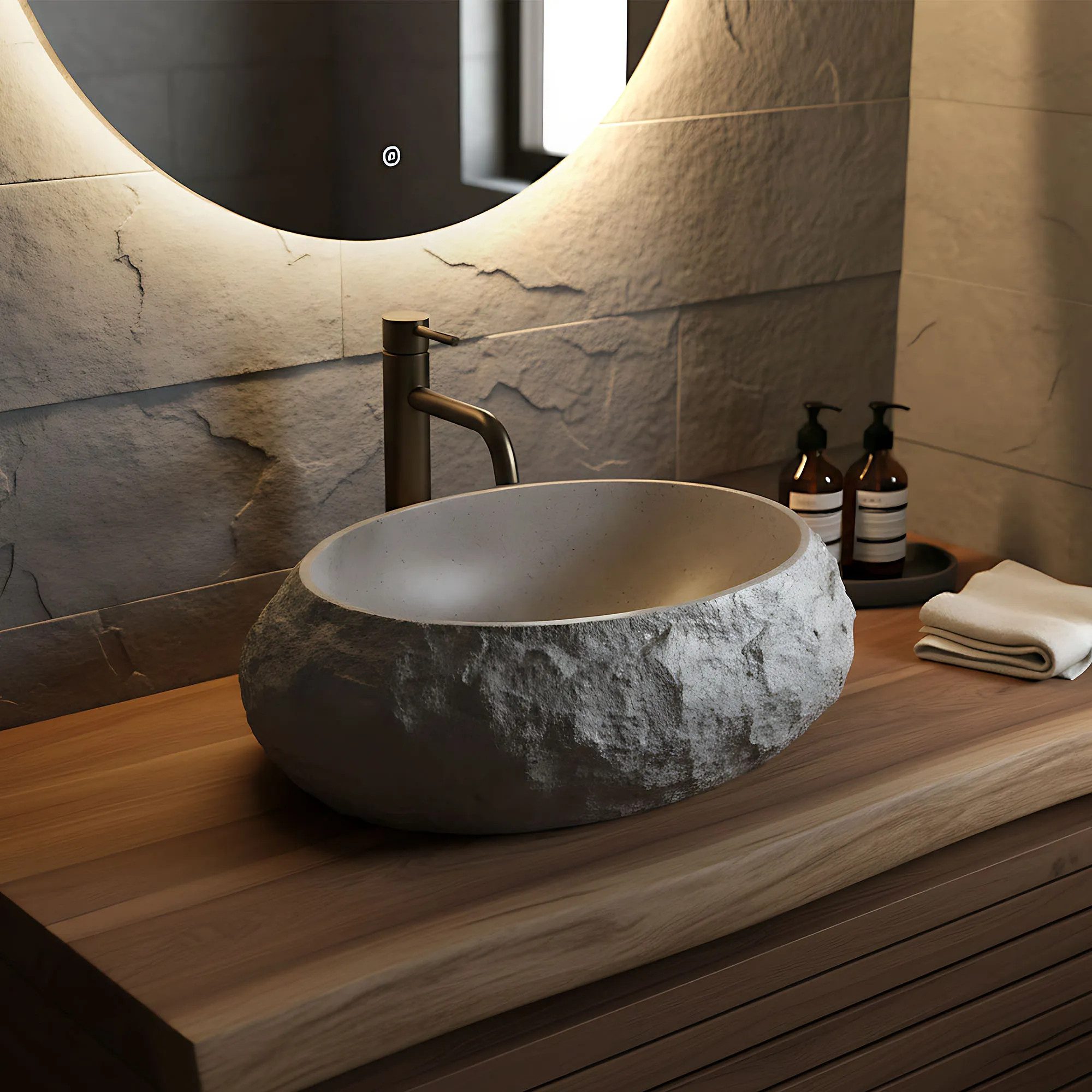 wohnwerk.idee Aufsatzwaschbecken aus Kompositstein, Designer Badwaschbecken 8 Farben – Bild 4 von 5