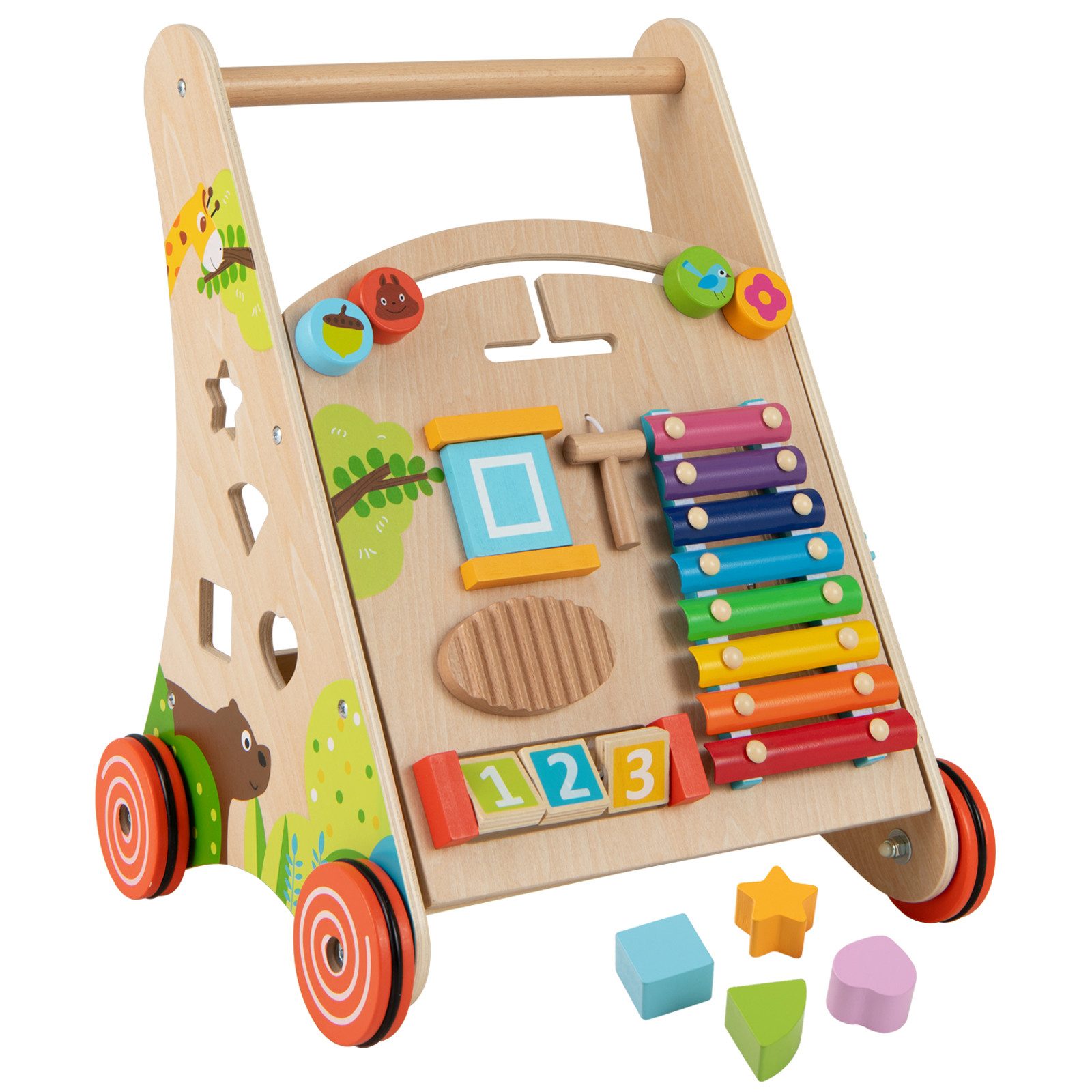 COSTWAY Lauflernwagen, Lauflernhilfe aus Holz, mit Rädern, Montessori Spiel günstig online kaufen