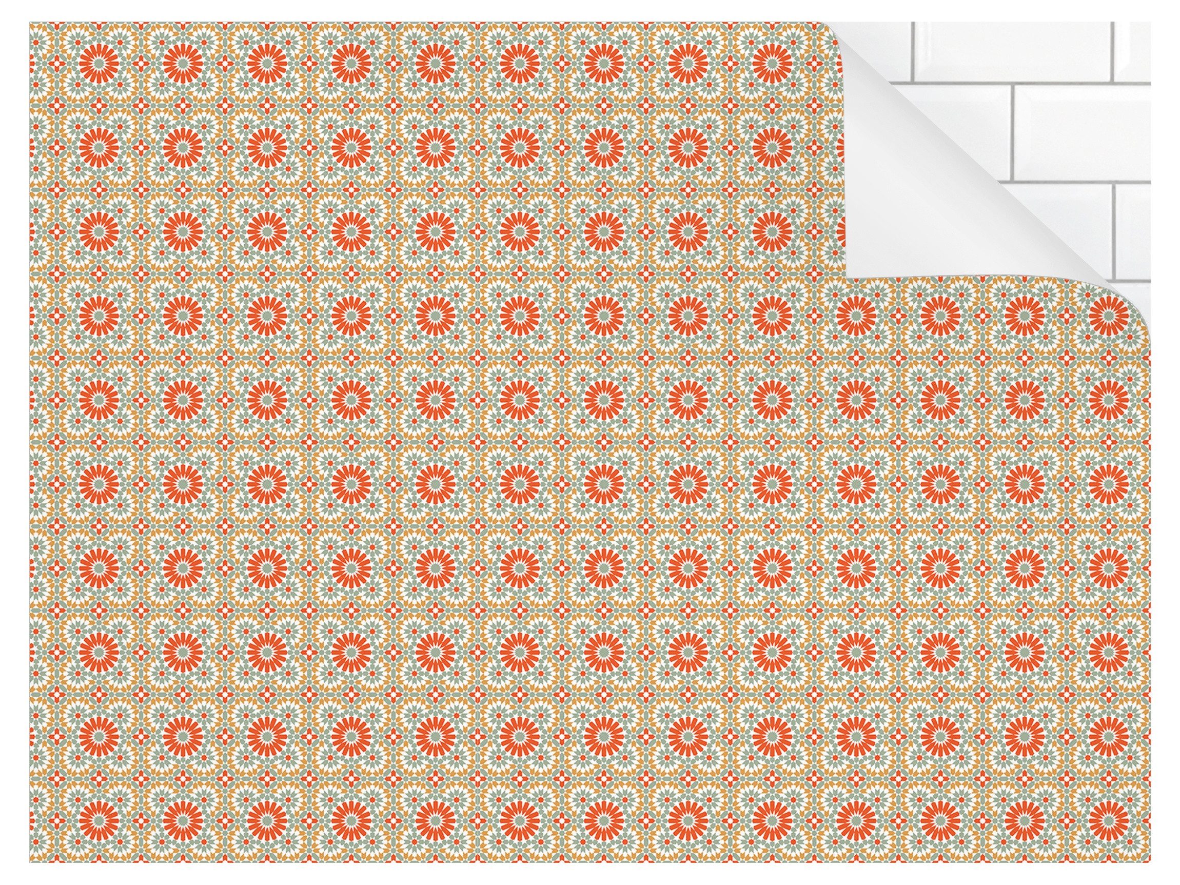 Bilderdepot24 Küchenrückwand selbstklebend orange Muster Illustration, (1-tlg., Nischenrückwand - für Fliesenspiegel ohne Bohren - glänzend), Nischenrückwand Fliesenoptik fugenlos Wandpaneel Küche Herd