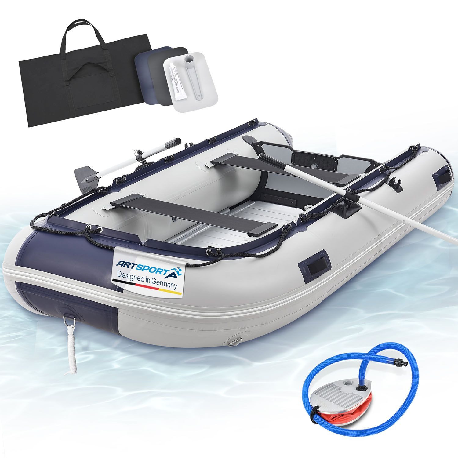 ArtSport Schlauchboot, bis 4 Personen - inkl. Luftpumpe, Paddel und mehr