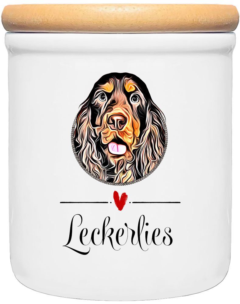 Cadouri Vorratsdose COCKER SPANIEL - Leckerlidose Hund - für Hundekekse, Keramik, (Leckerlidose mit Hunderasse, 2-tlg., 1x Keramikdose mit Holzdeckel), Hundekeksdose, handgefertigt in Deutschland, für Hundebesitzer, 400 ml