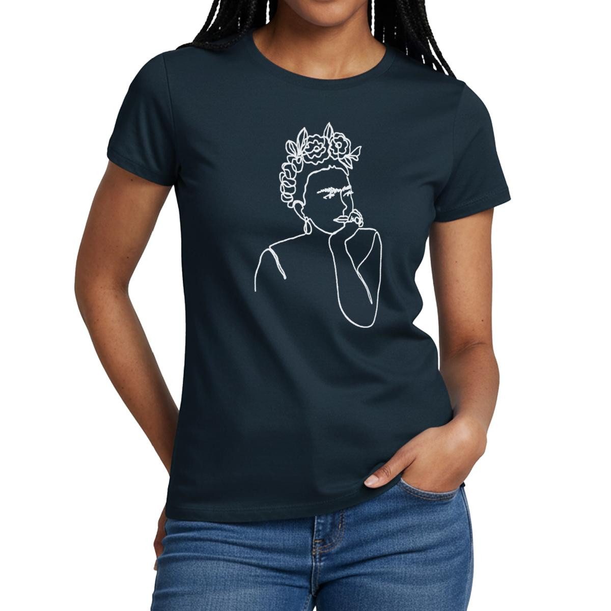 Spreadshirt T-Shirt Frida Kahlo Zeichnung Weiß Frauen T-Shirt (1-tlg)