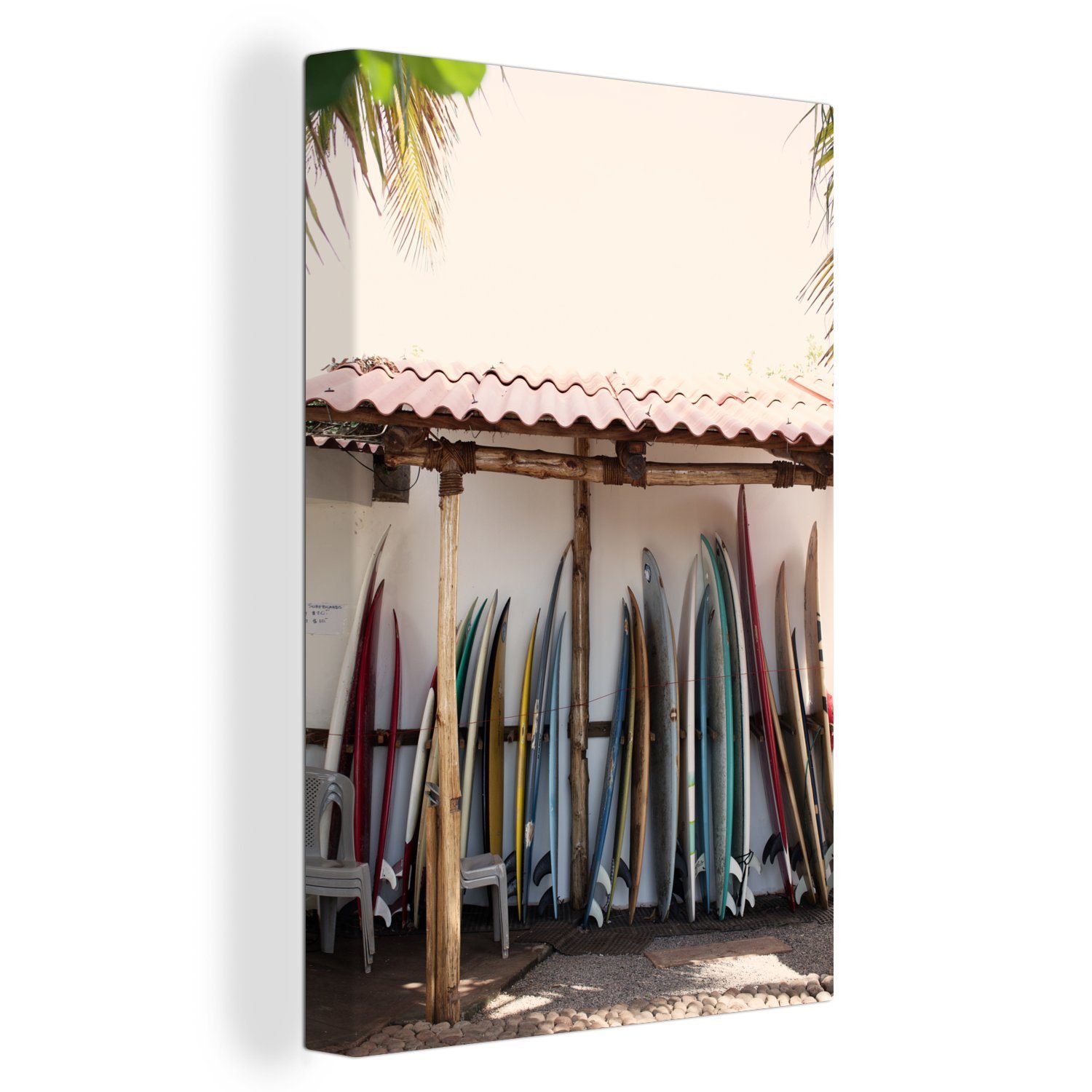 OneMillionCanvasses® Leinwandbild Ein Foto mit Dutzenden von Surfbrettern, (1 St), Leinwandbild fertig bespannt inkl. Zackenaufhänger, Gemälde, 20x30 cm