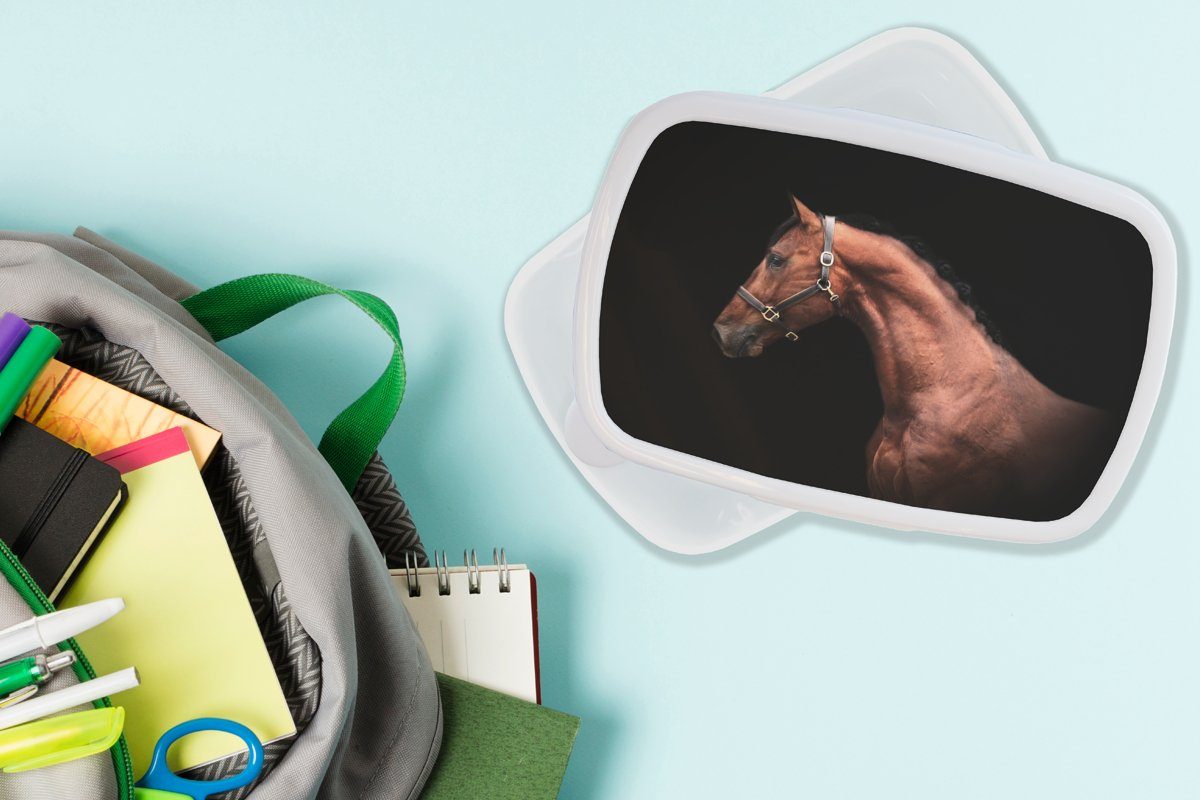 Pferd Brotbox Leicht Kunststoff, (2-tlg), weiß Brotdose, - Erwachsene, für und und Mädchen für - Kinder MuchoWow Lunchbox Jungs Halfter,