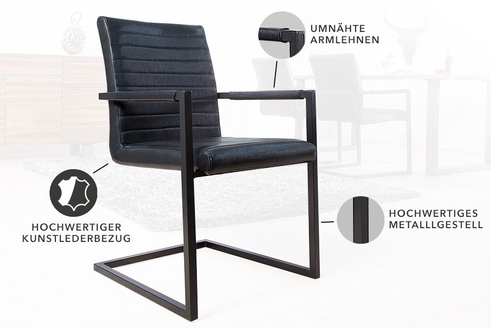 riess-ambiente Freischwinger LOFT antik schwarz / schwarz (Einzelartikel, 1 St), Esszimmer · Kunstleder · Metall · mit Armlehne · Industrial – Bild 3 von 5
