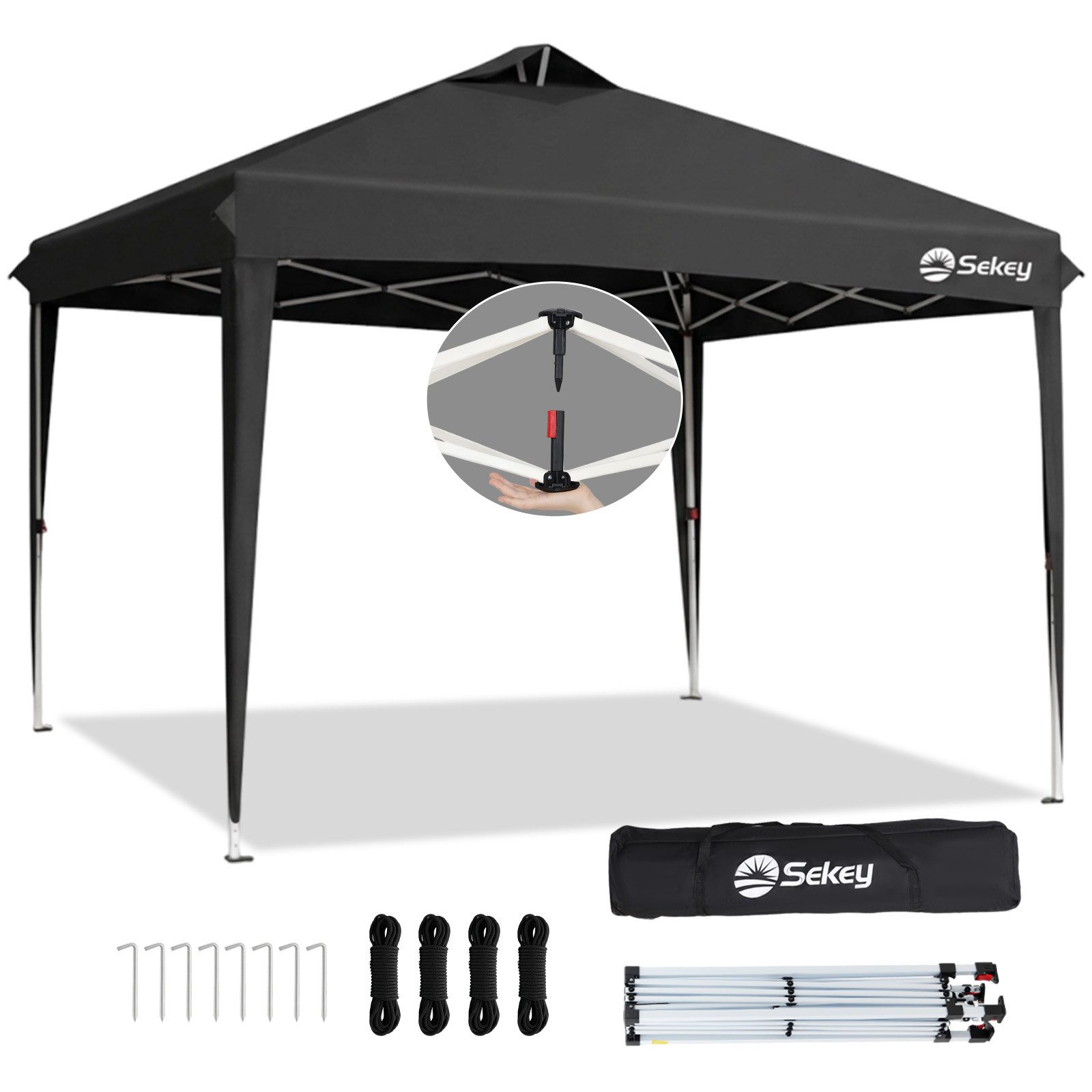 Sekey Faltpavillon 3x3 Wasserdicht Pop Up Pavillon mit Belüftung, Partyzelt UV-Schutz 50+, 3 wählbare Höhen: 240cm, 250cm und 260cm, Stabil und Windfest